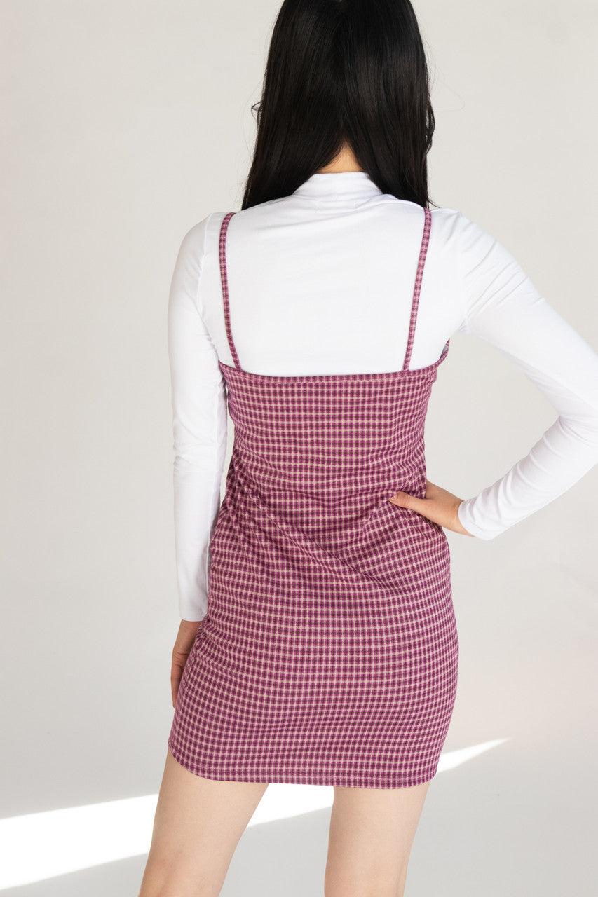 2 Piece Plaid Mini Dress With Long Sleeve Tee Product Image