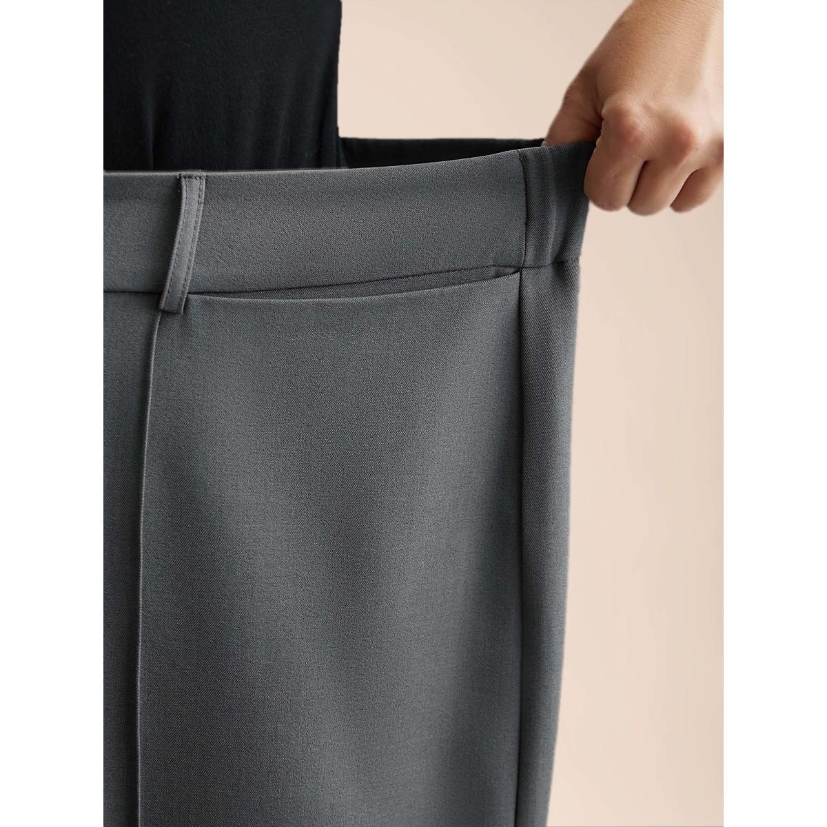 Plus Size Stretchy-Waist Seamed Plicated Detail Pants Women DimGray Workwear Essentials Wide Leg Mid Rise Work Pants BloomChic 26/4X Product Image