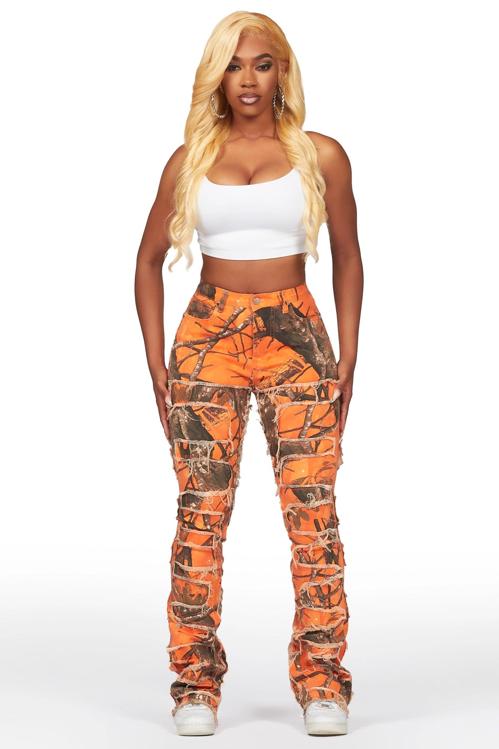 Zariyah Orange Tree Camo Stacked Flare Jean Female Product Image