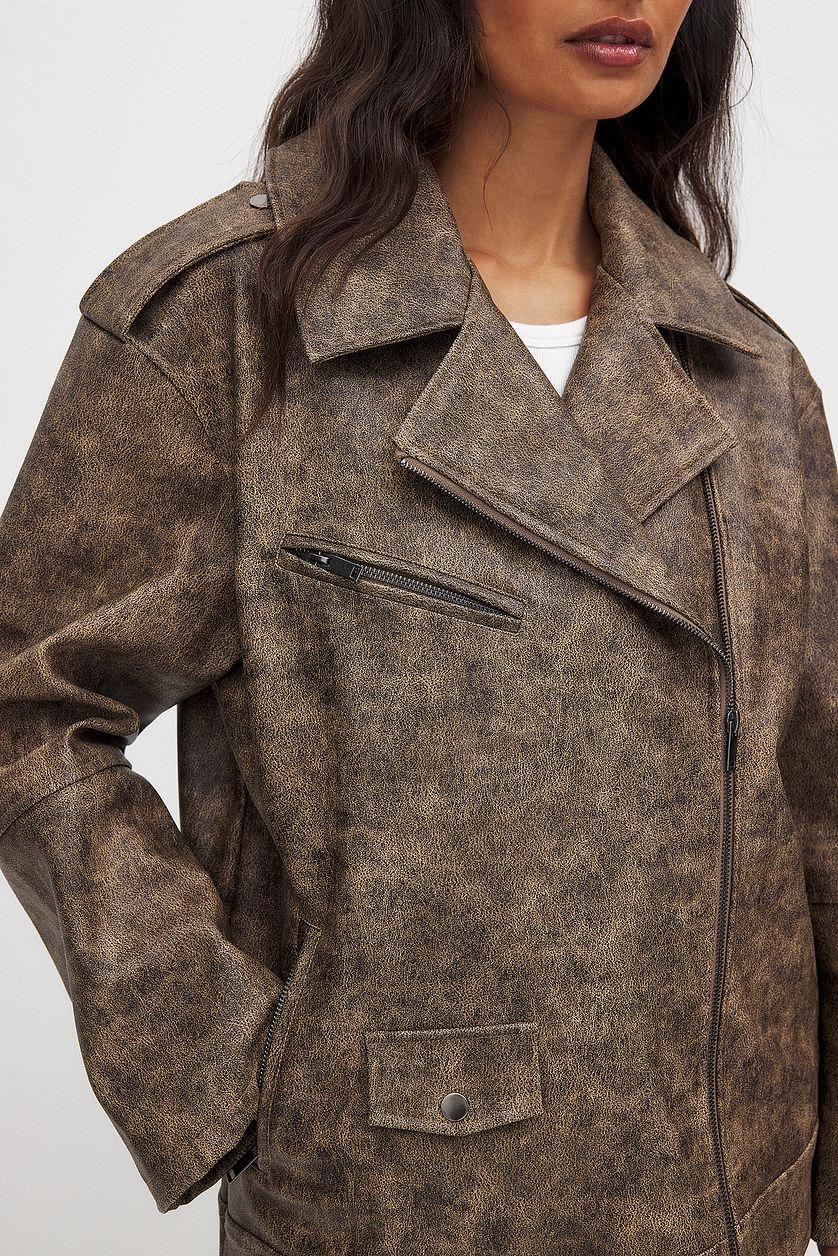 Washed Out Pu Biker Jacket Product Image