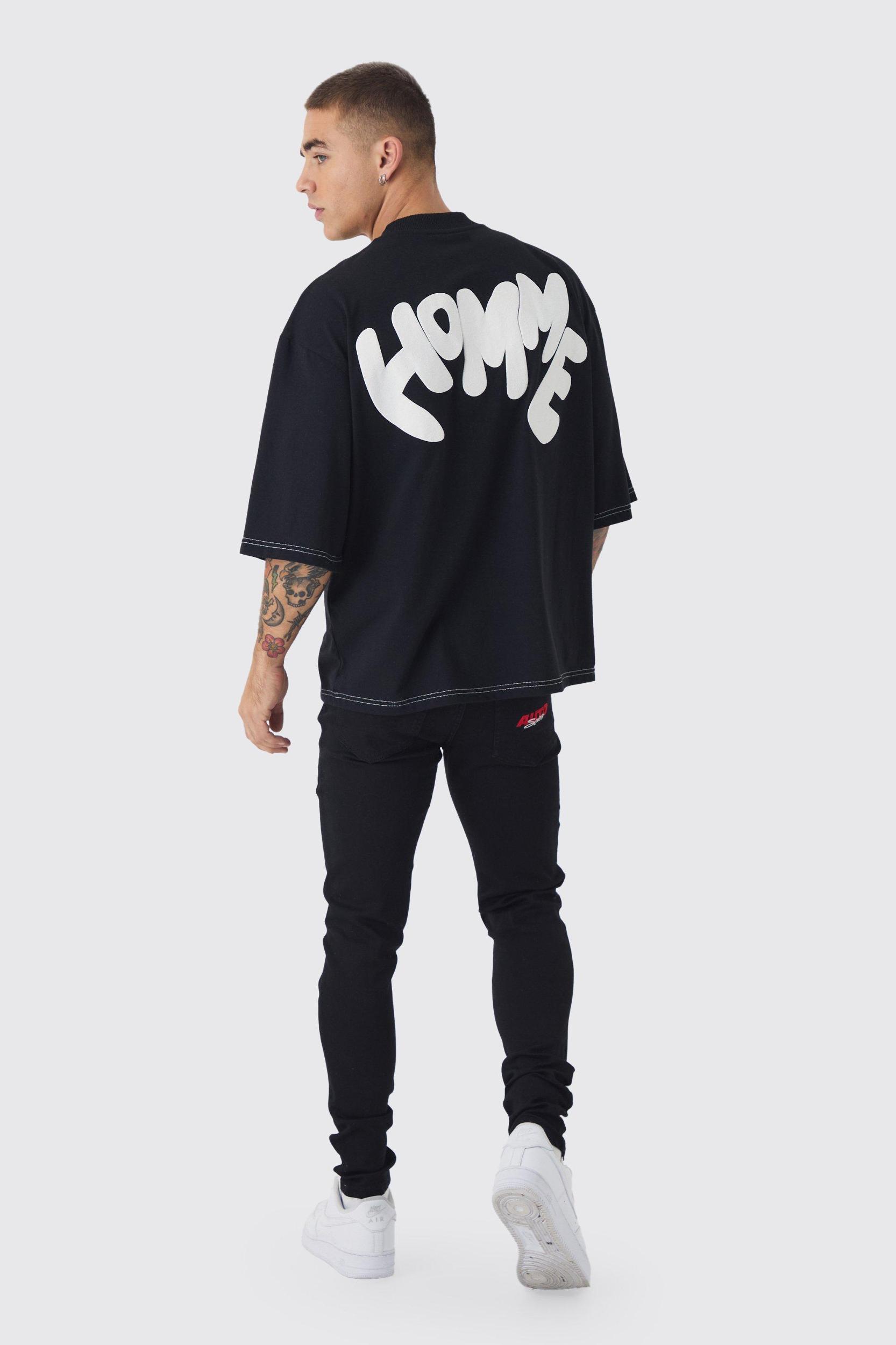 Skinny Stretch Moto Applique Badge Jeans | boohooMAN USA Product Image