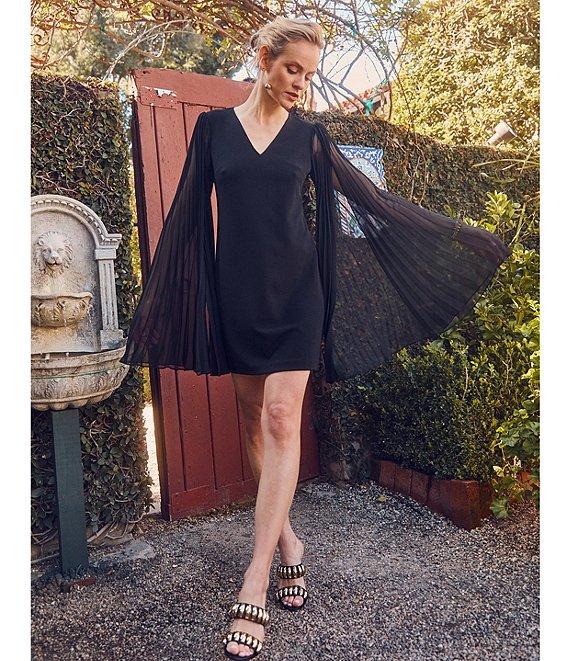 Trina Turk Celestina Crepe Knit V-Neck Long Split Sleeve Mini Dress Product Image