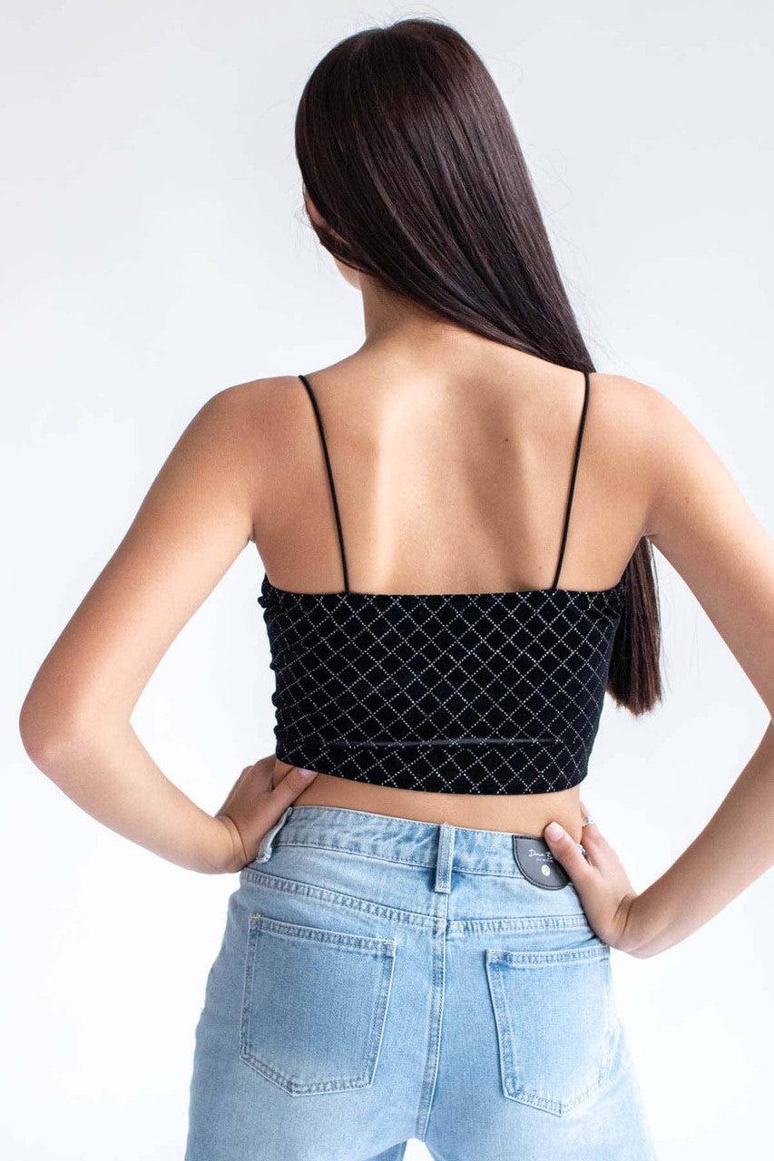 Black Glitter Diamonds Velvet Crop Cami Product Image