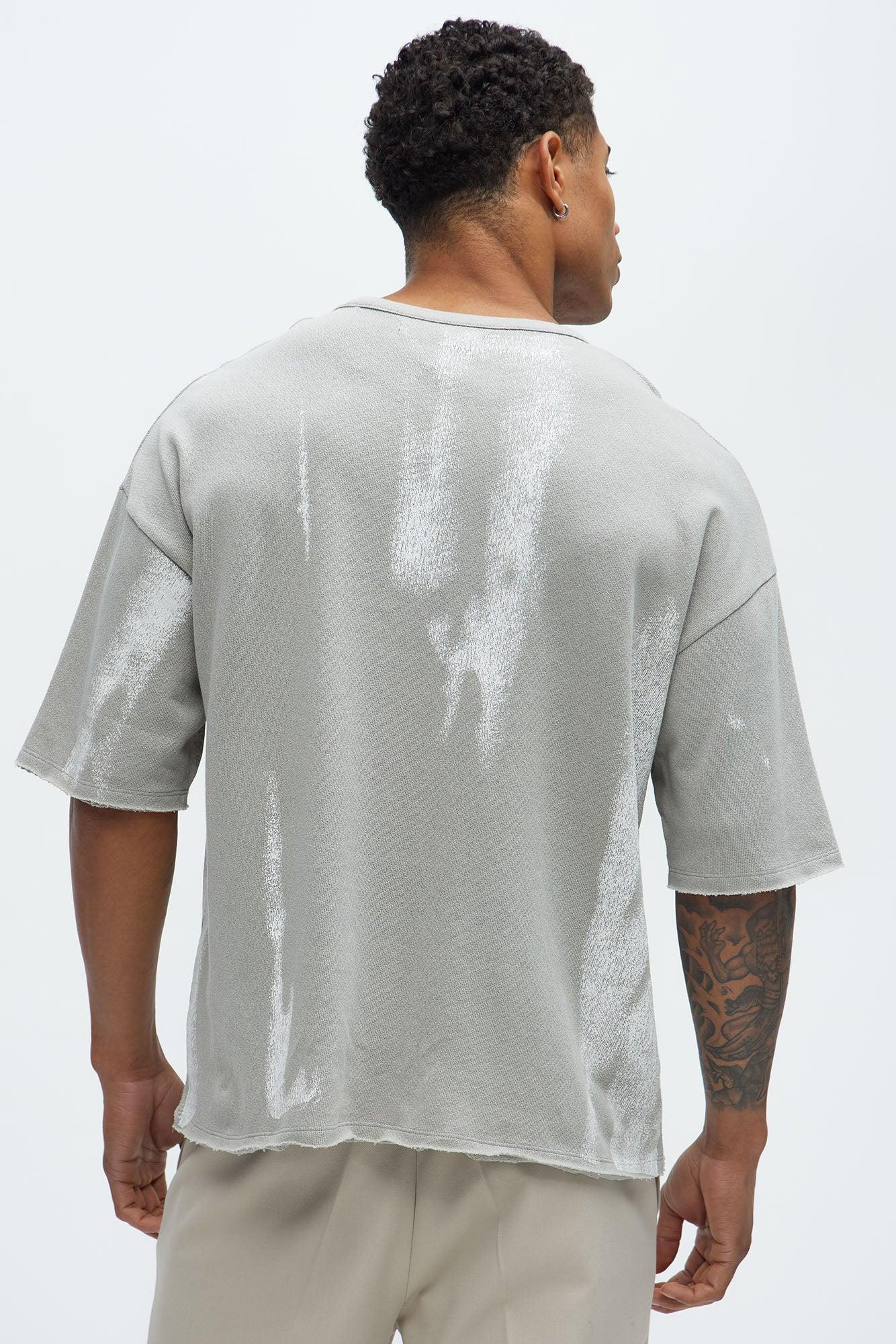 Distressed Printed Cropped Short Sleeve Tee - Grey/combo Product Image