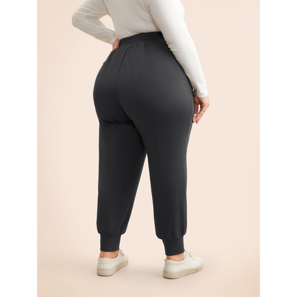 Plus Size Solid Elastic Waist Carrot Pants Women DimGray Casual Mid Rise Everyday Pants BloomChic 18-20/2X Product Image