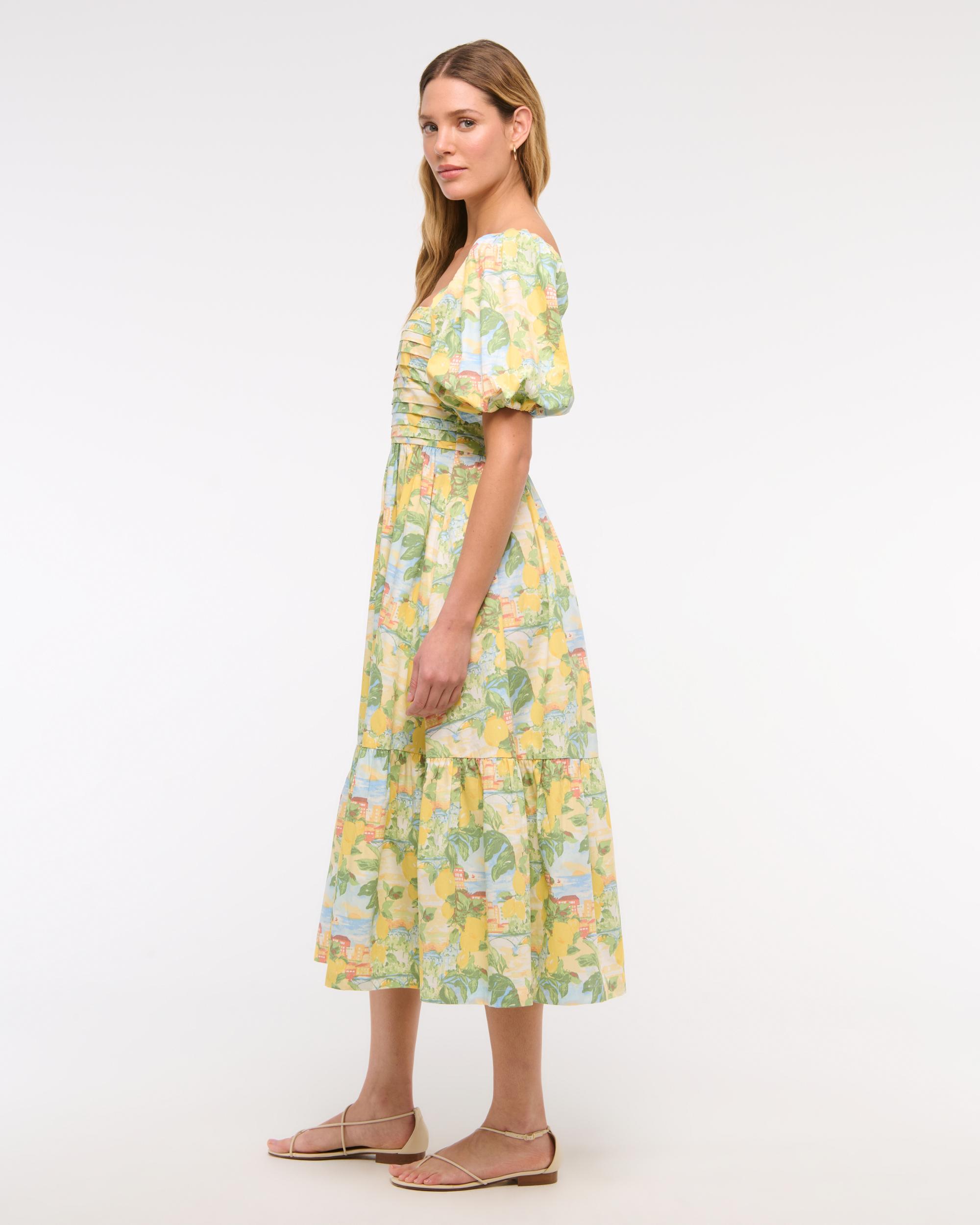 The A&F Emerson Poplin Puff Sleeve Midi Dress Product Image