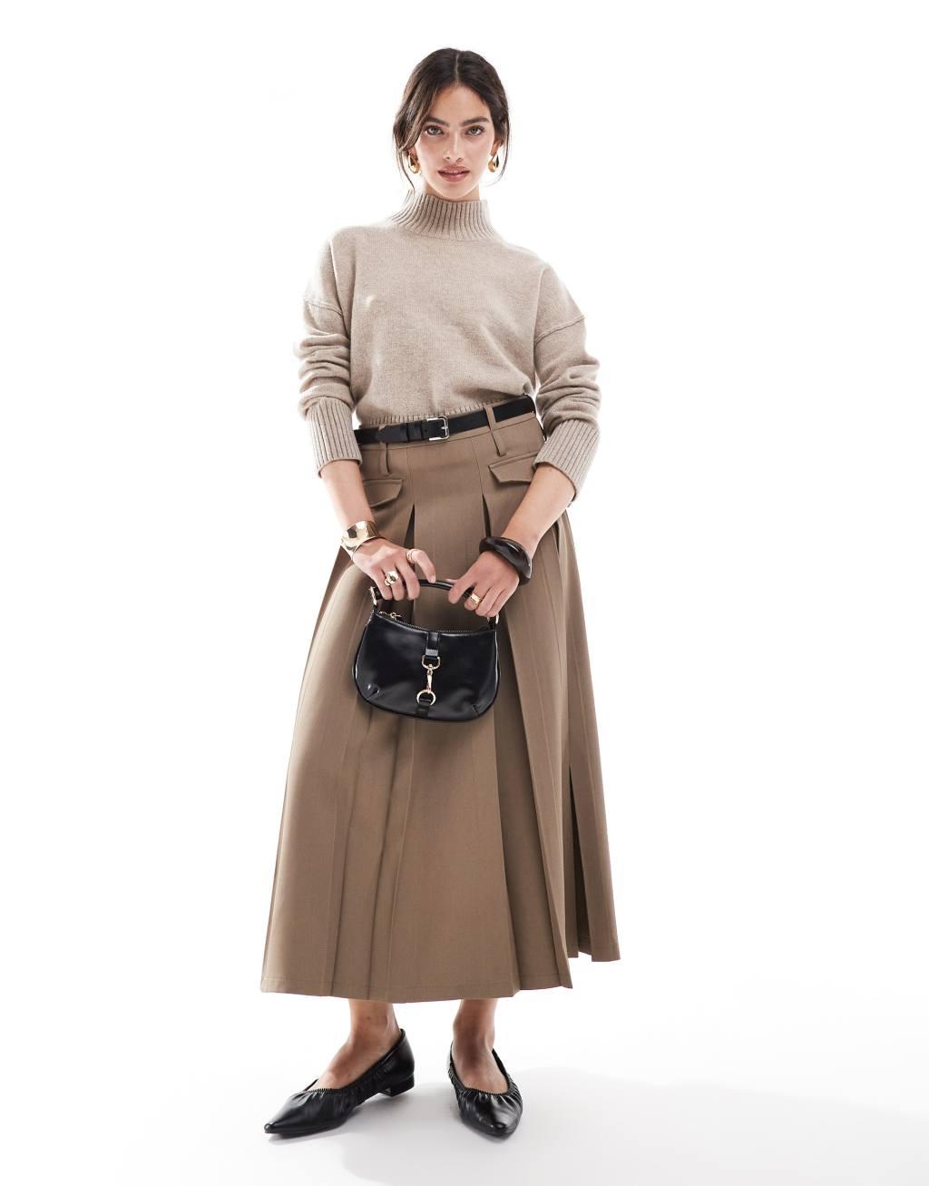 ASOS DESIGN cropped turtleneck sweater in lambswool blend in taupe Product Image