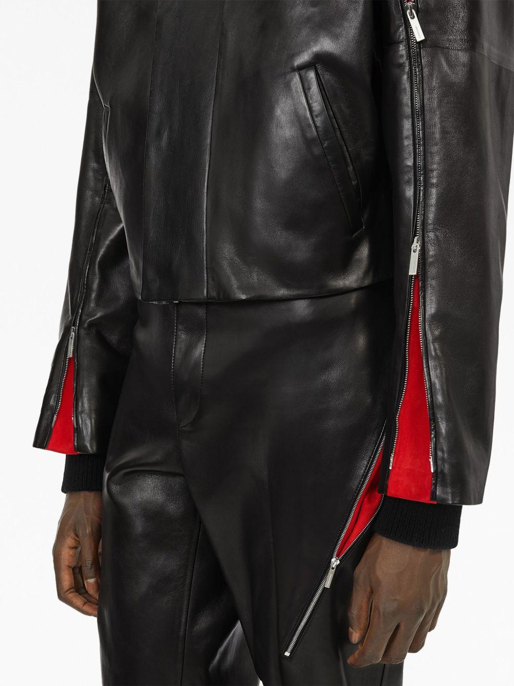 contrasting-panels zip-up leather jacket Product Image