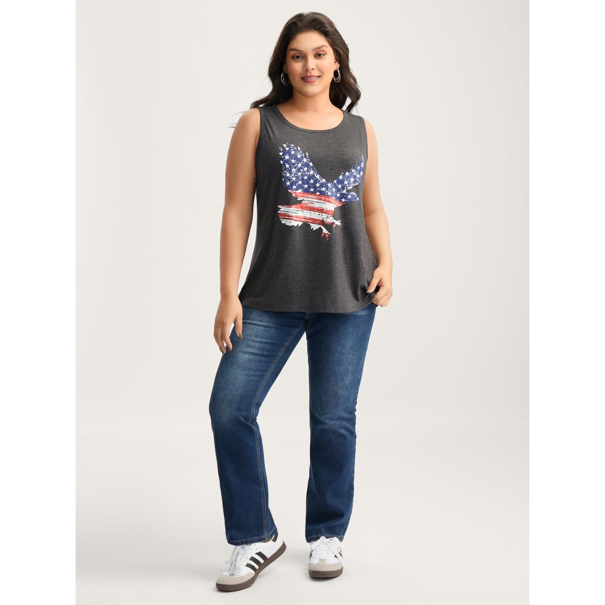 Plus Size Stars and Stripes Curvy Hem Tank Top Women DimGray Leisure Non Round Neck Casual Tank Tops Camis BloomChic 22-24/3X Product Image
