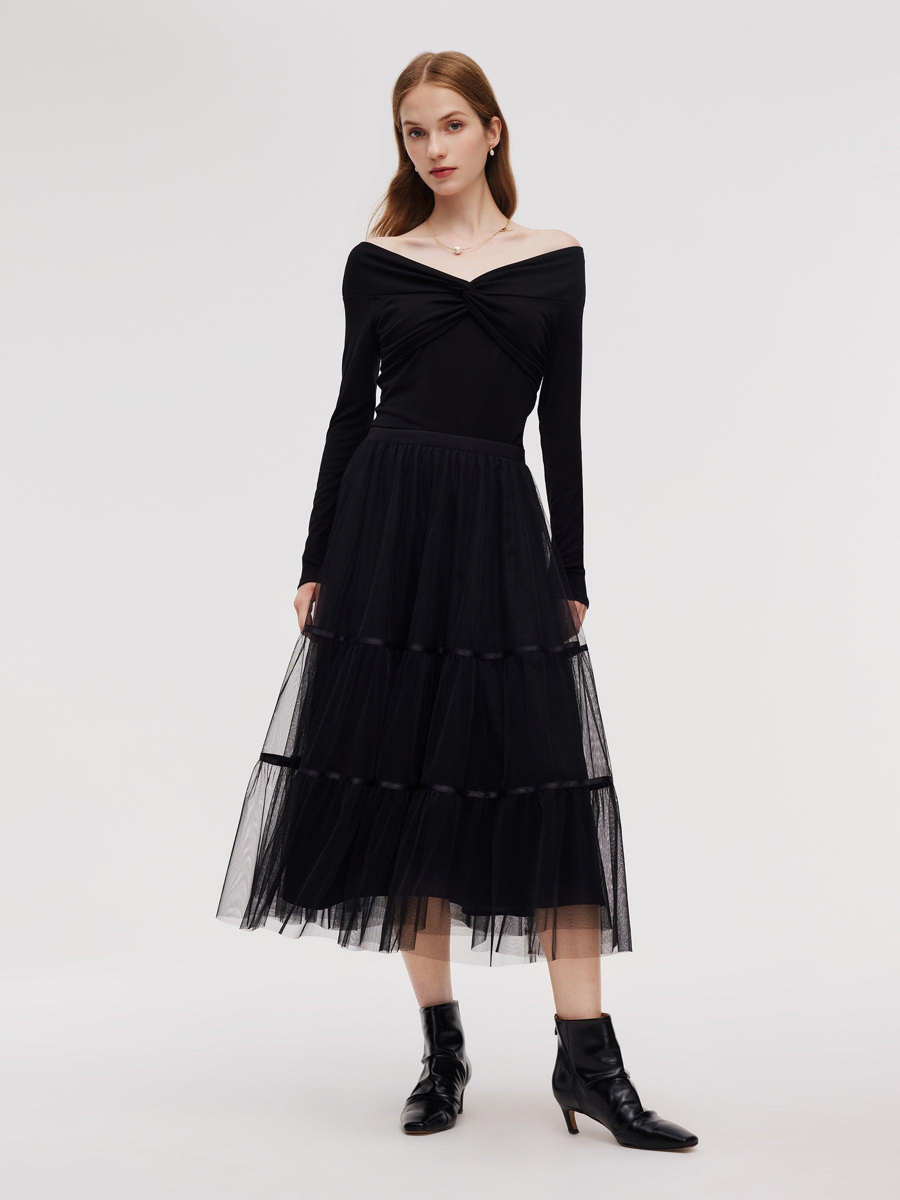 Mesh Tiered Women Elastic Waist Skirt Product Image