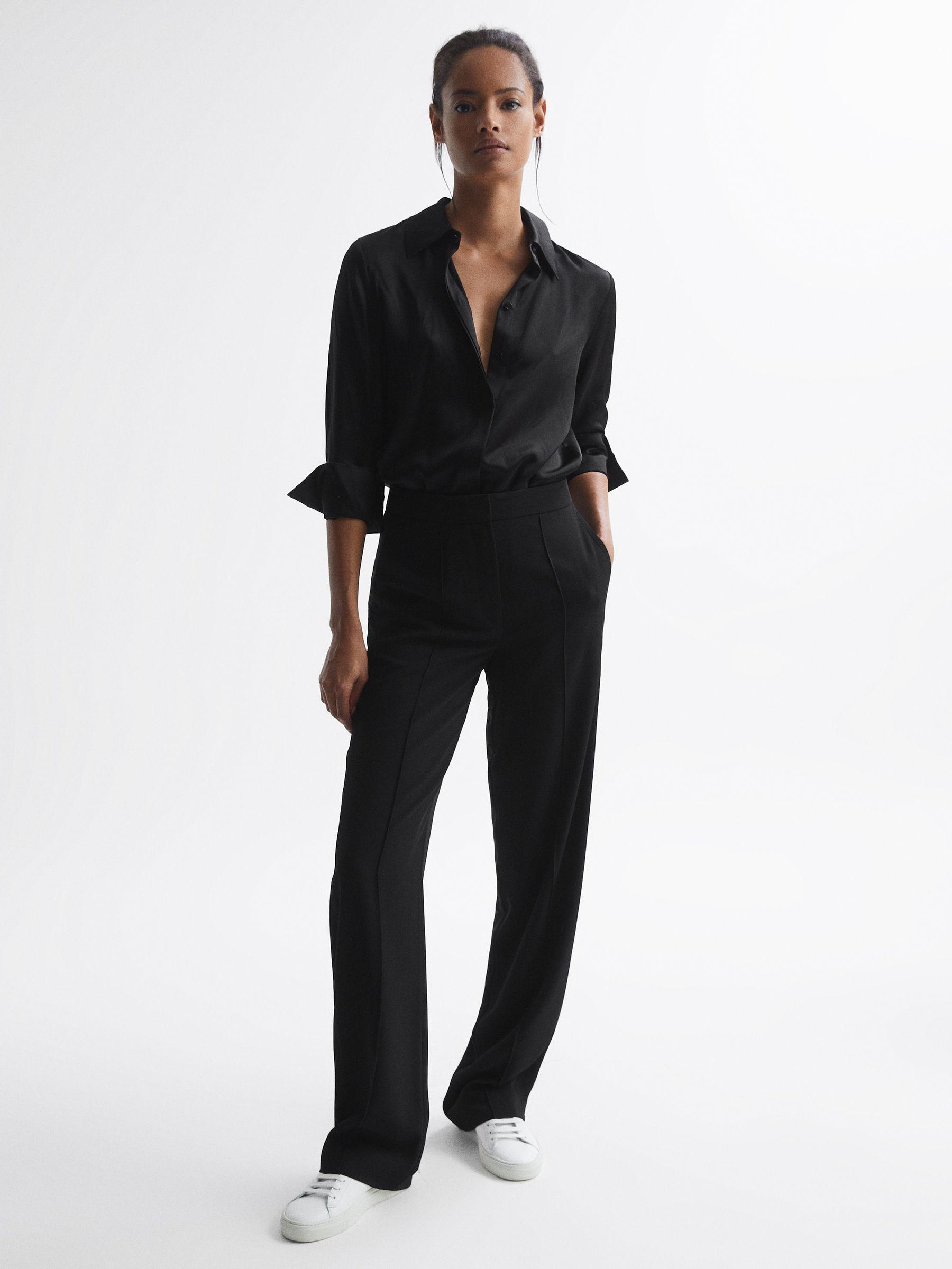 Elasticated Waist Wide Leg Trousers in Black Product Image