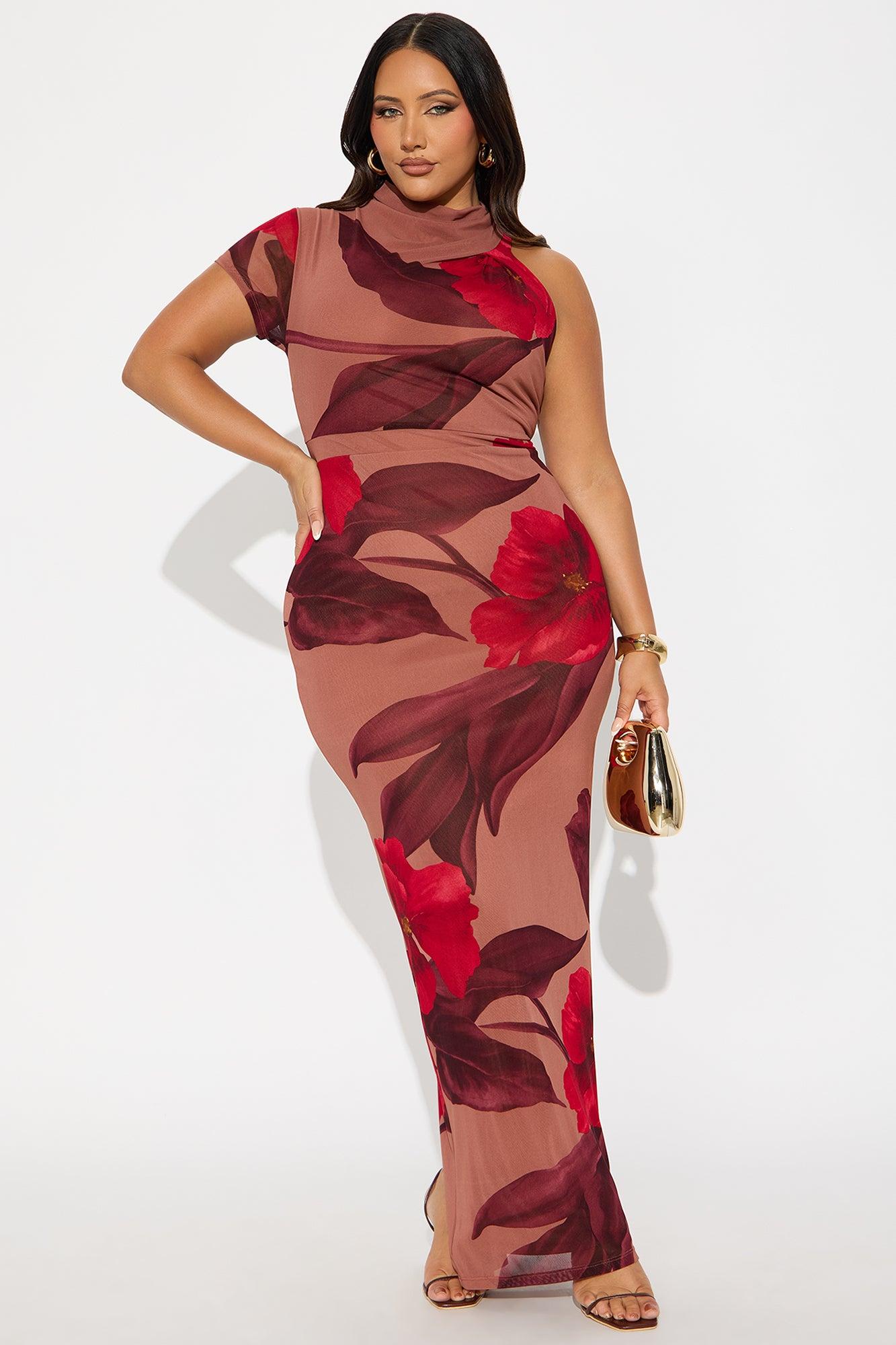 Celene Floral Mesh Short Sleeve Dress - Brown/combo Female Product Image