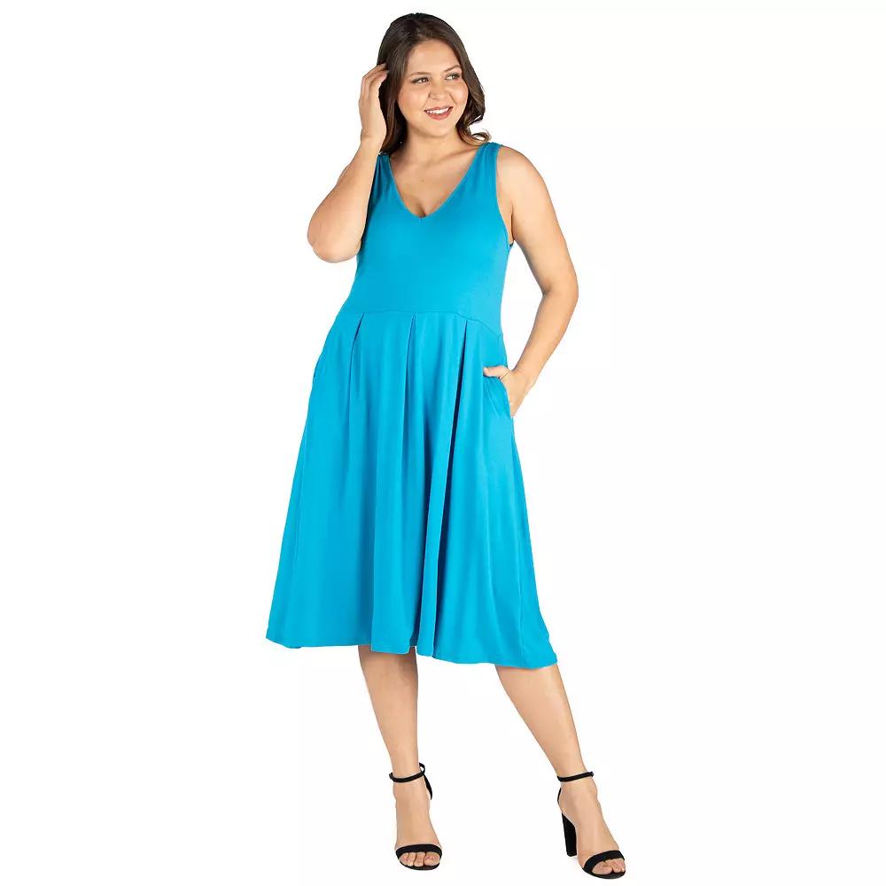 Plus Size 24seven Comfort Apparel Sleeveless Midi Fit and Flare Dress with Pockets, Women's, Size: 3XL, Turquoise Product Image