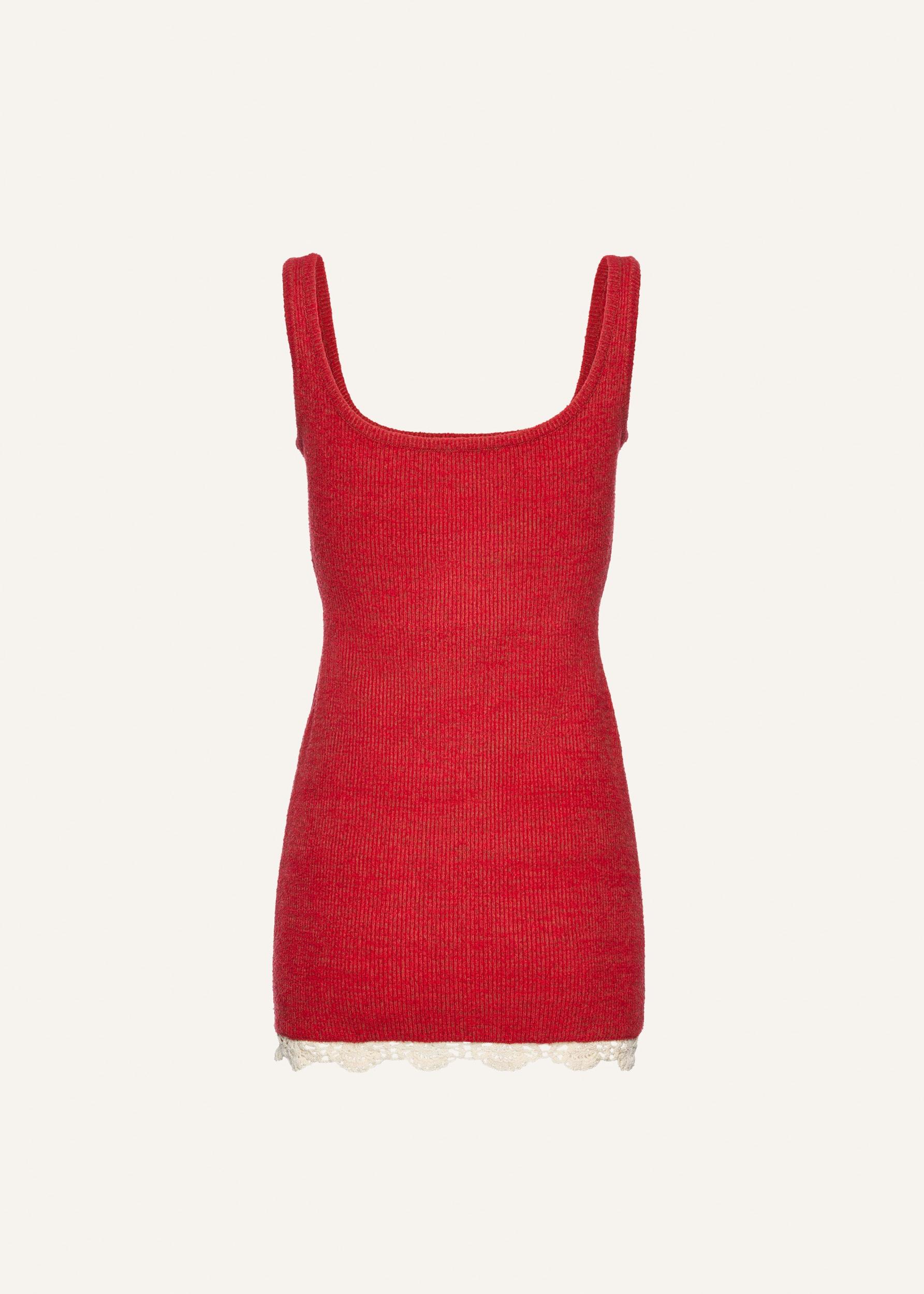 Lace detail knit mini dress in red Product Image