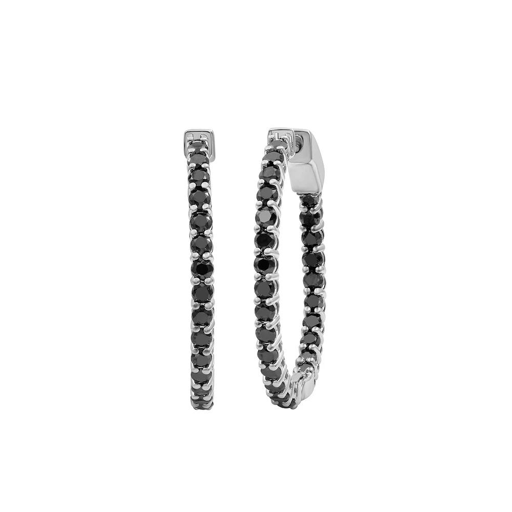 Jewelexcess Sterling Silver 2 Carat T.W. Black Diamond Hoop Earrings, Women's Product Image
