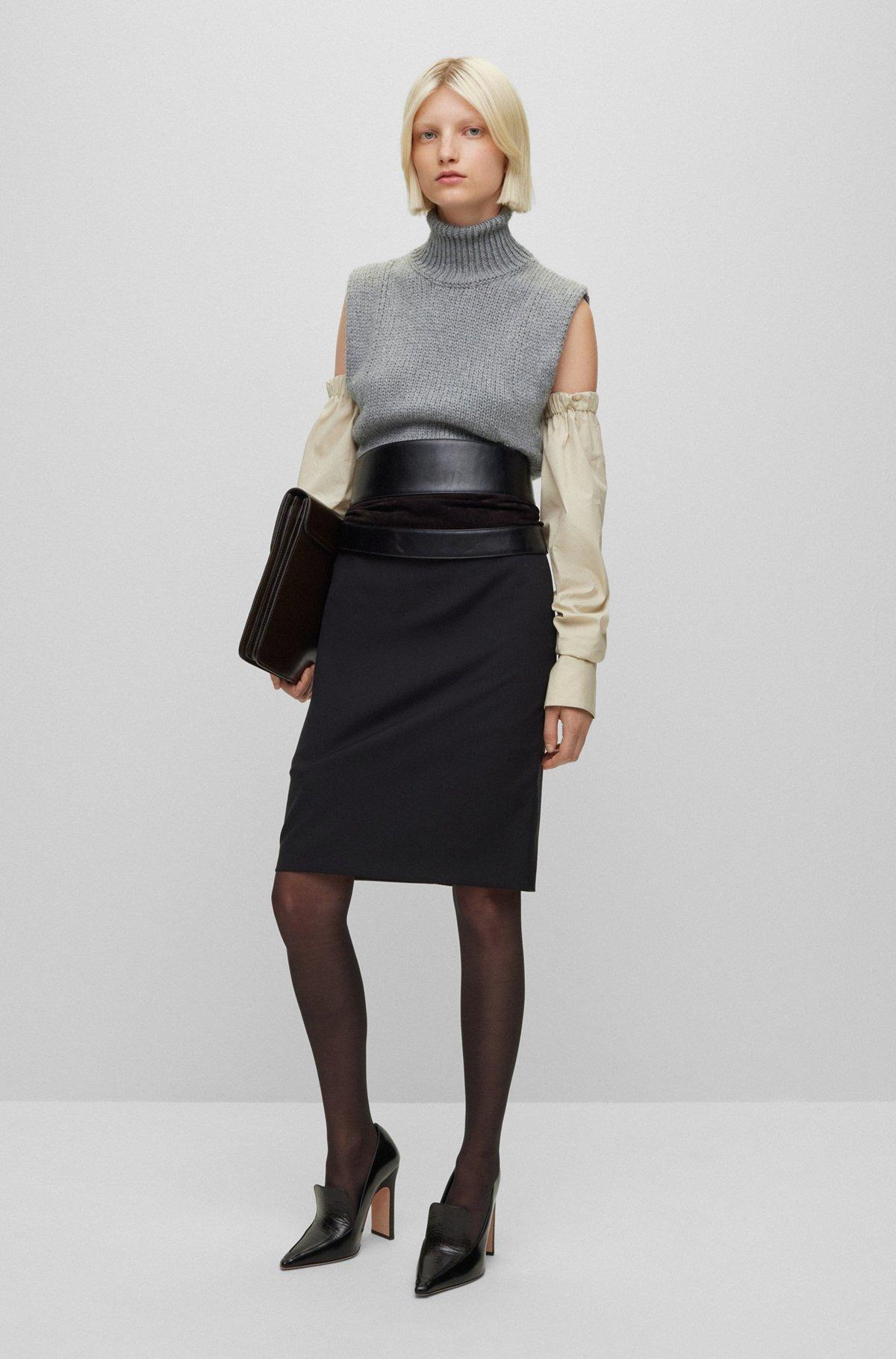 BOSS - Cotton and wool-blend rollneck sweater vest - Light Grey Product Image