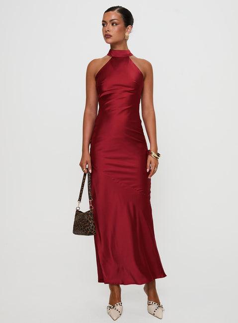 Mordecai Halter Maxi Dress Burgundy Product Image