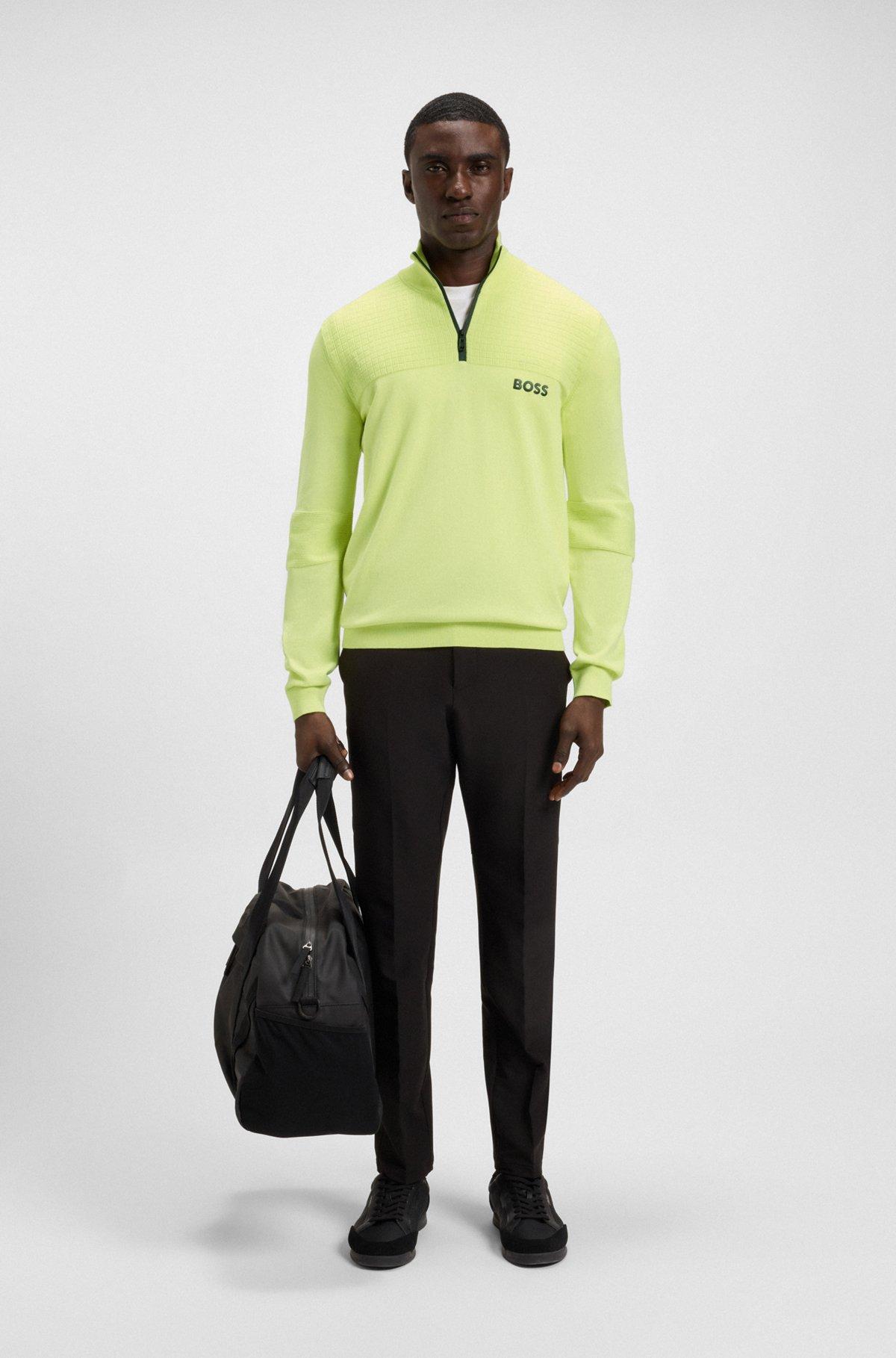 BOSS - Water-repellent cotton sweater with zip neck - Light Green Product Image