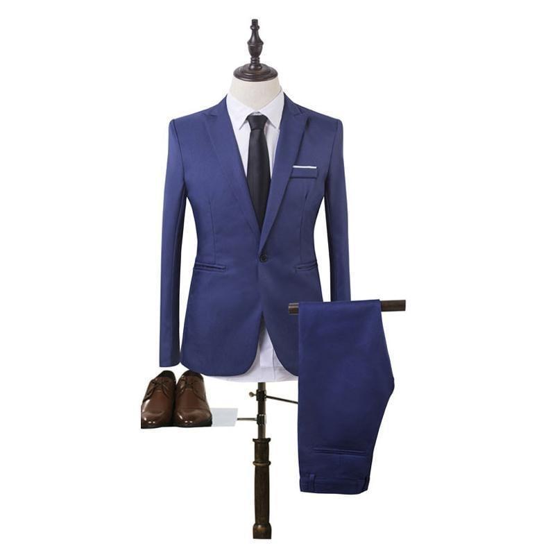 Set: Peak Lapel Single-Button Blazer + Tapered Dress Pants Product Image