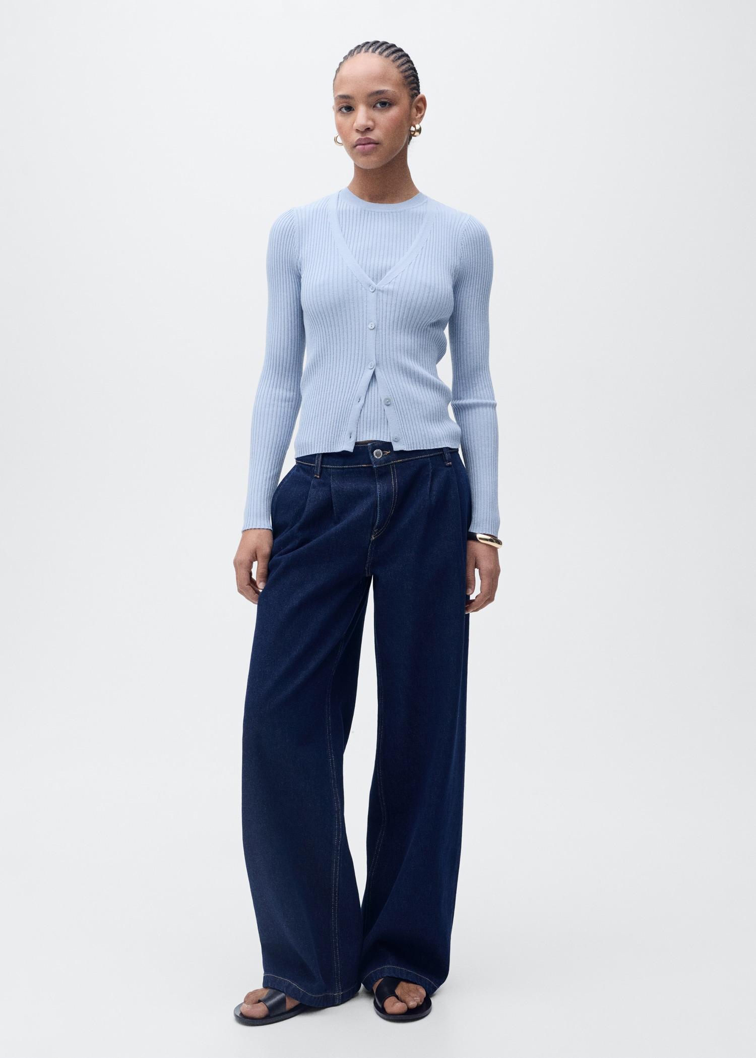 V-neck rib-knit cardigan - Women | MANGO USA Product Image