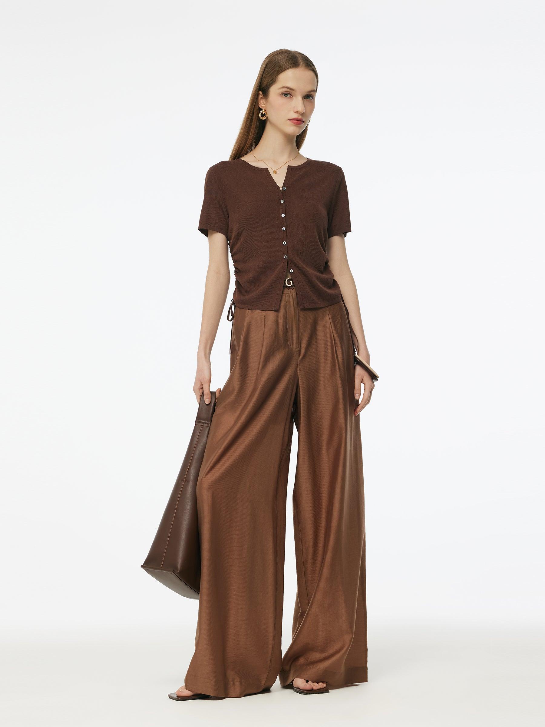 Acetate Tencel Blend Side Drawstring Women Knit Top Product Image