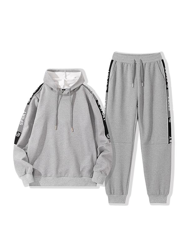 Men's Letter Print Drawstring Long Sleeve Tracksuit Set Product Image