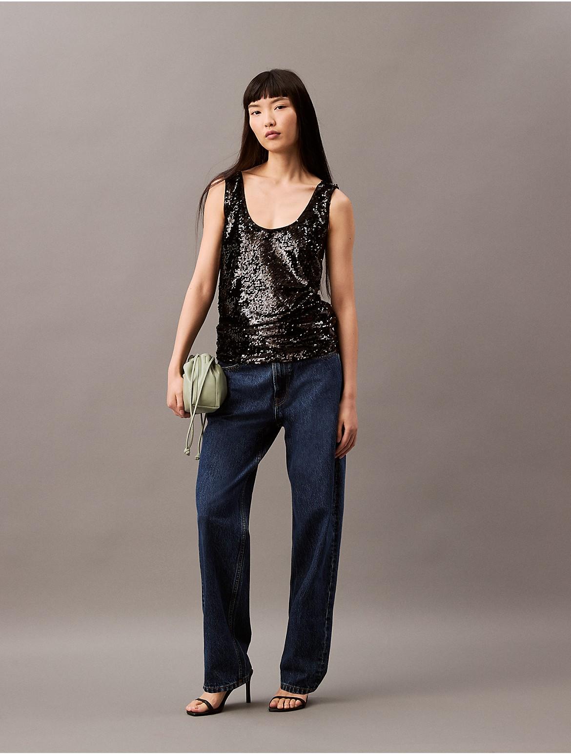 Calvin Klein Womens Sequin Tank Top - Black Product Image