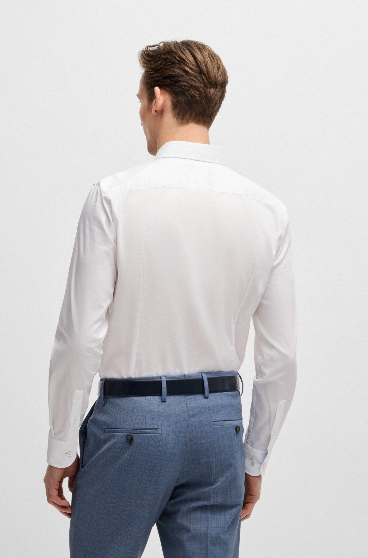 BOSS - Slim-fit shirt in easy-iron cotton poplin - White Product Image