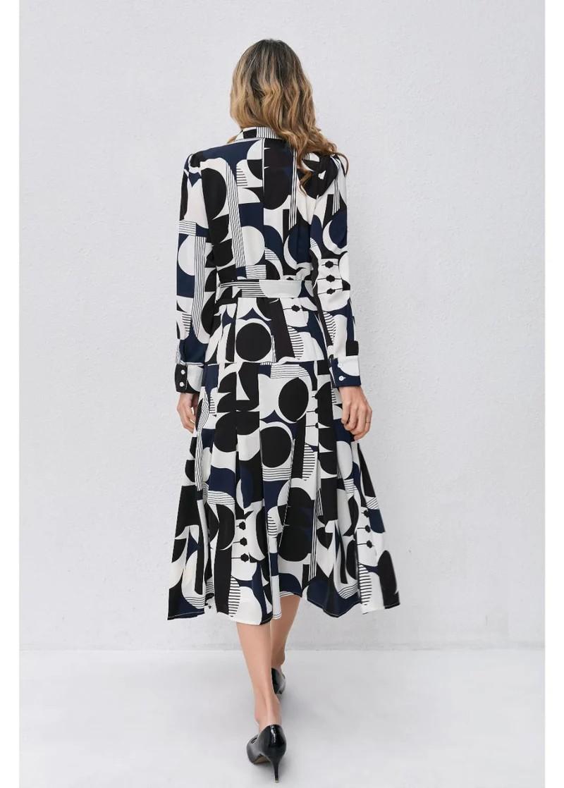 Abstract Harmony Navy White Midi Dress Product Image