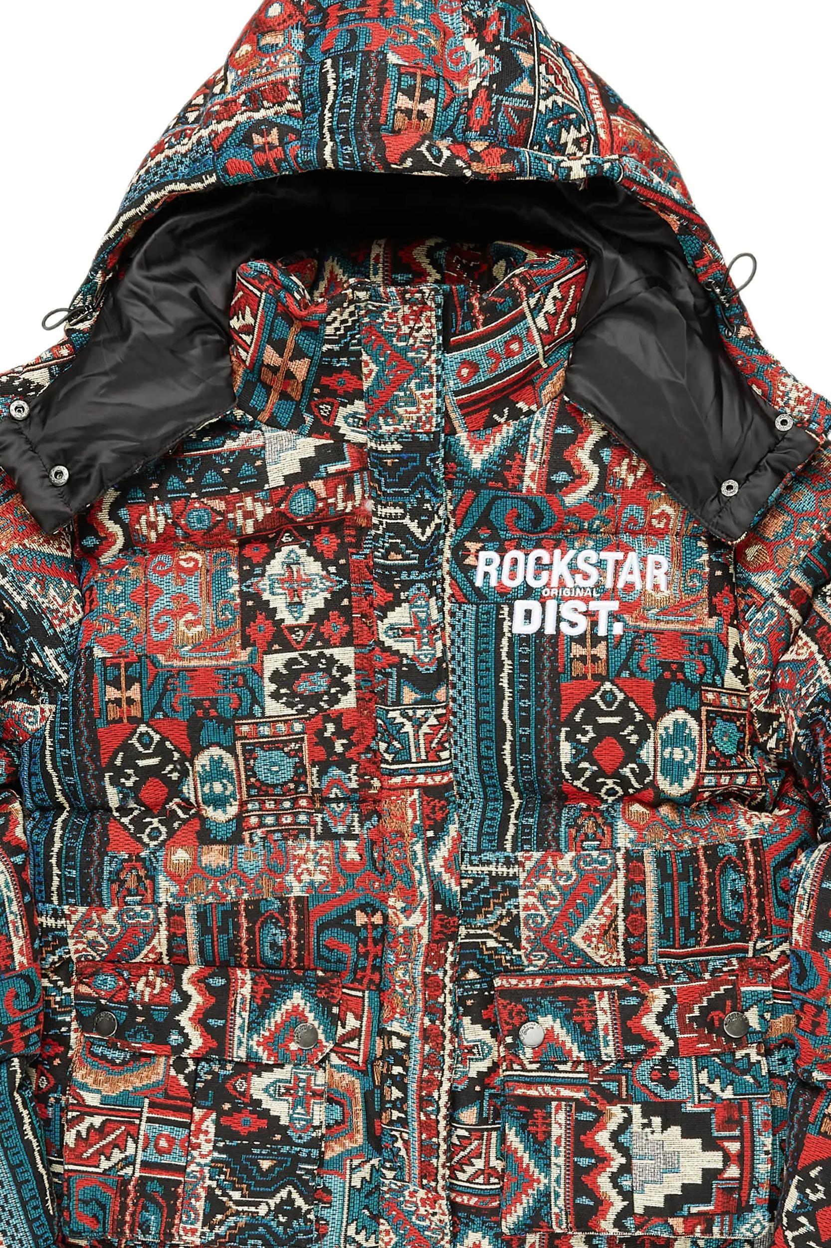 Nard Red Multi Tapestry Puffer Jacket Male Product Image