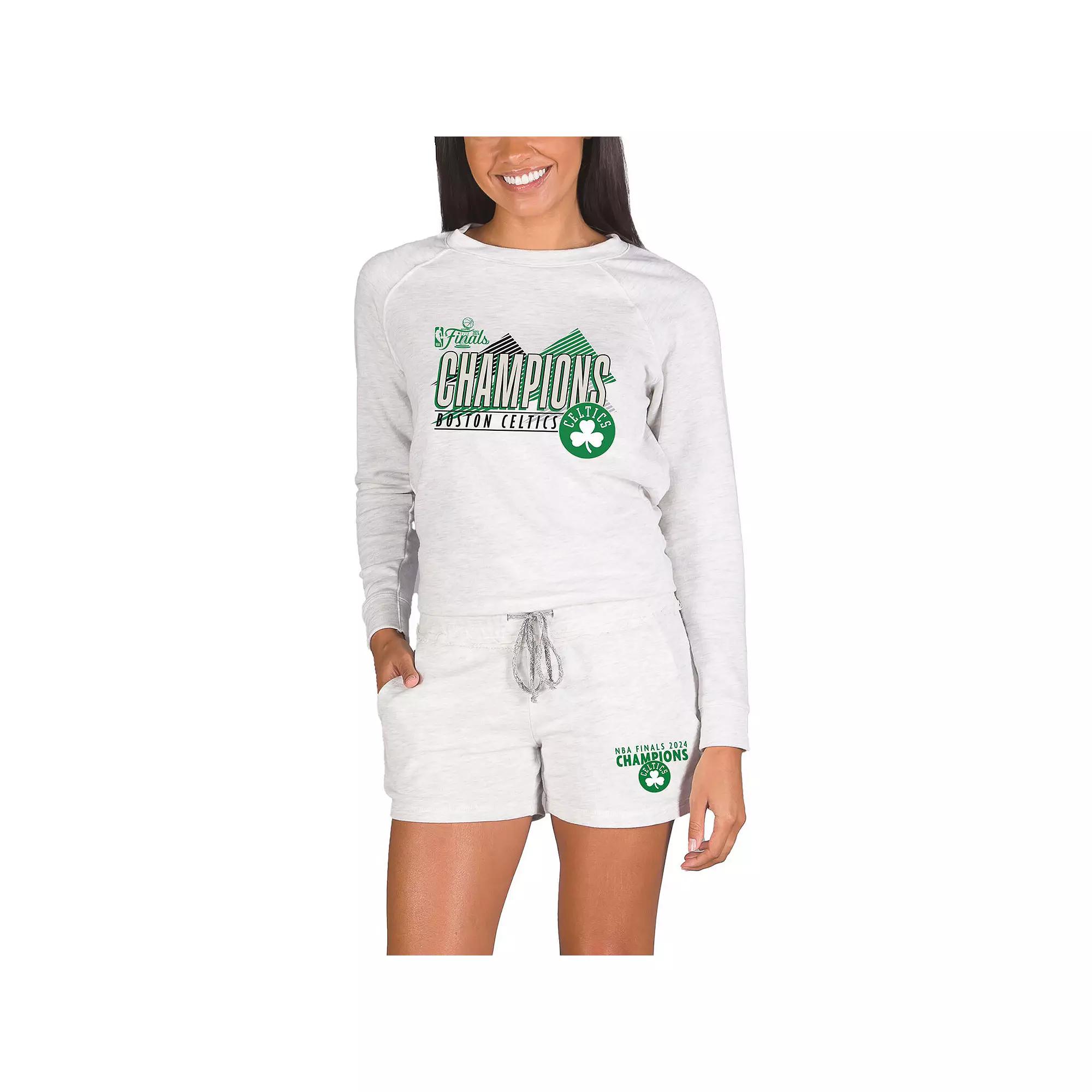 Women's Concepts Sport Oatmeal Boston Celtics 2024 NBA Finals Champions Mainstream Tri-Blend Long Sleeve T-Shirt & Shorts Set, Size: Small, Team Product Image