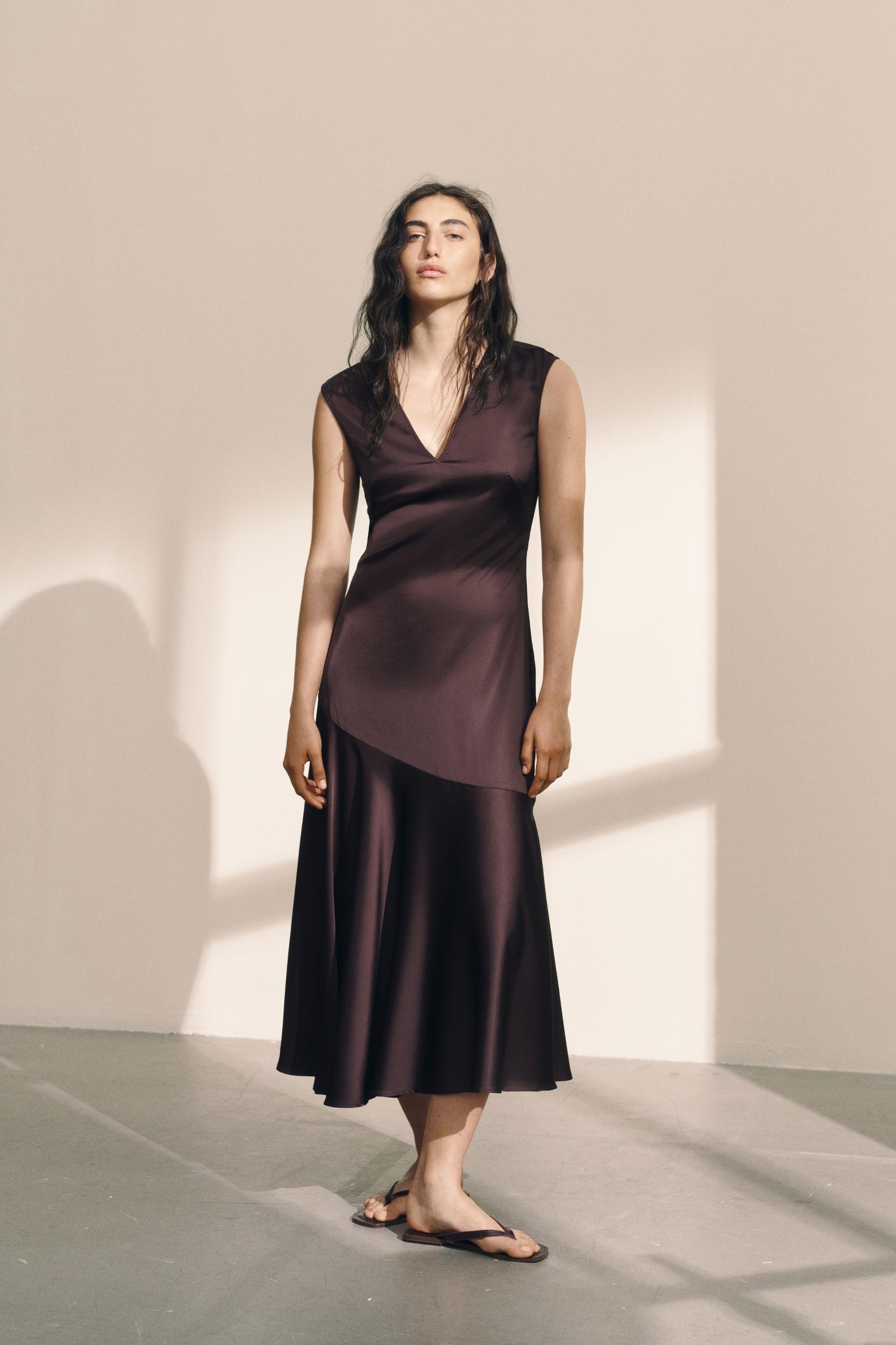 V-Neck Satin Dress Product Image