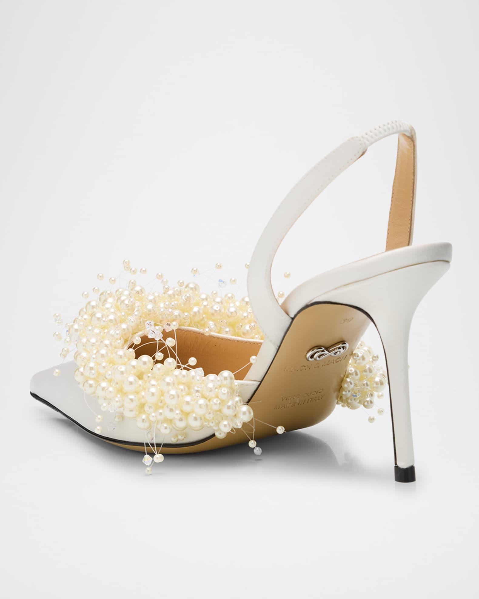 Floating Pearly Satin Slingback Pumps Product Image