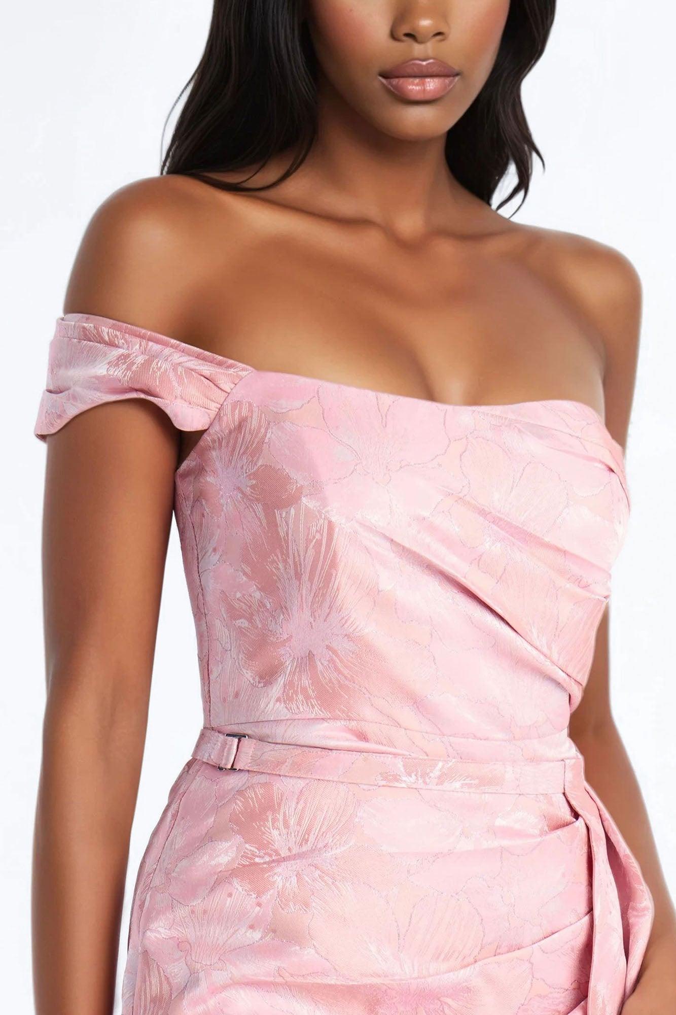 Isabella Removable Train Jacquard Mini Dress - Pink Female Product Image