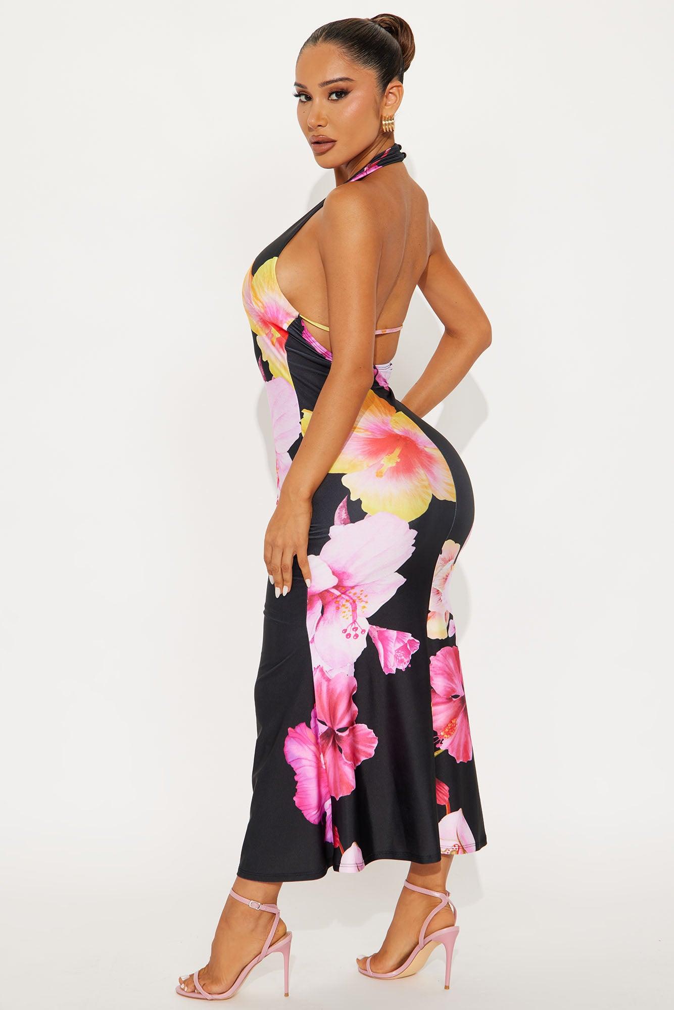 Leah Floral Halter Midi Dress - Pink/combo Female Product Image