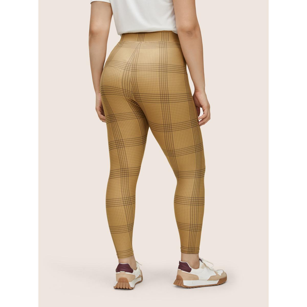 Plus Size Plaid Elastic Waist High Rise Skinny Leggings Women DarkBrown Casual High stretch Skinny High Rise Everyday Leggings BloomChic 12/L Product Image