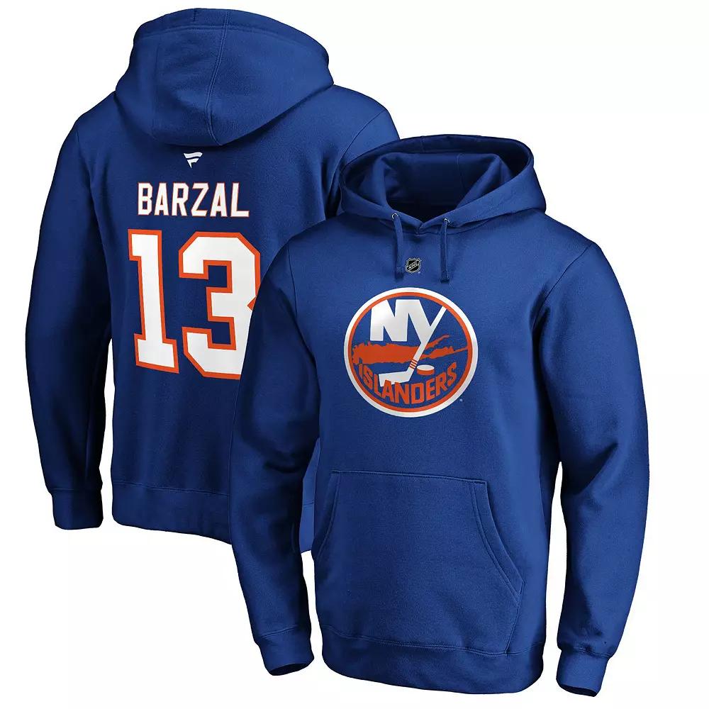 Mens Fanatics Branded Mathew Barzal Royal New York Islanders Authentic Stack Player Name & Number Fitted Pullover Hoodie Product Image