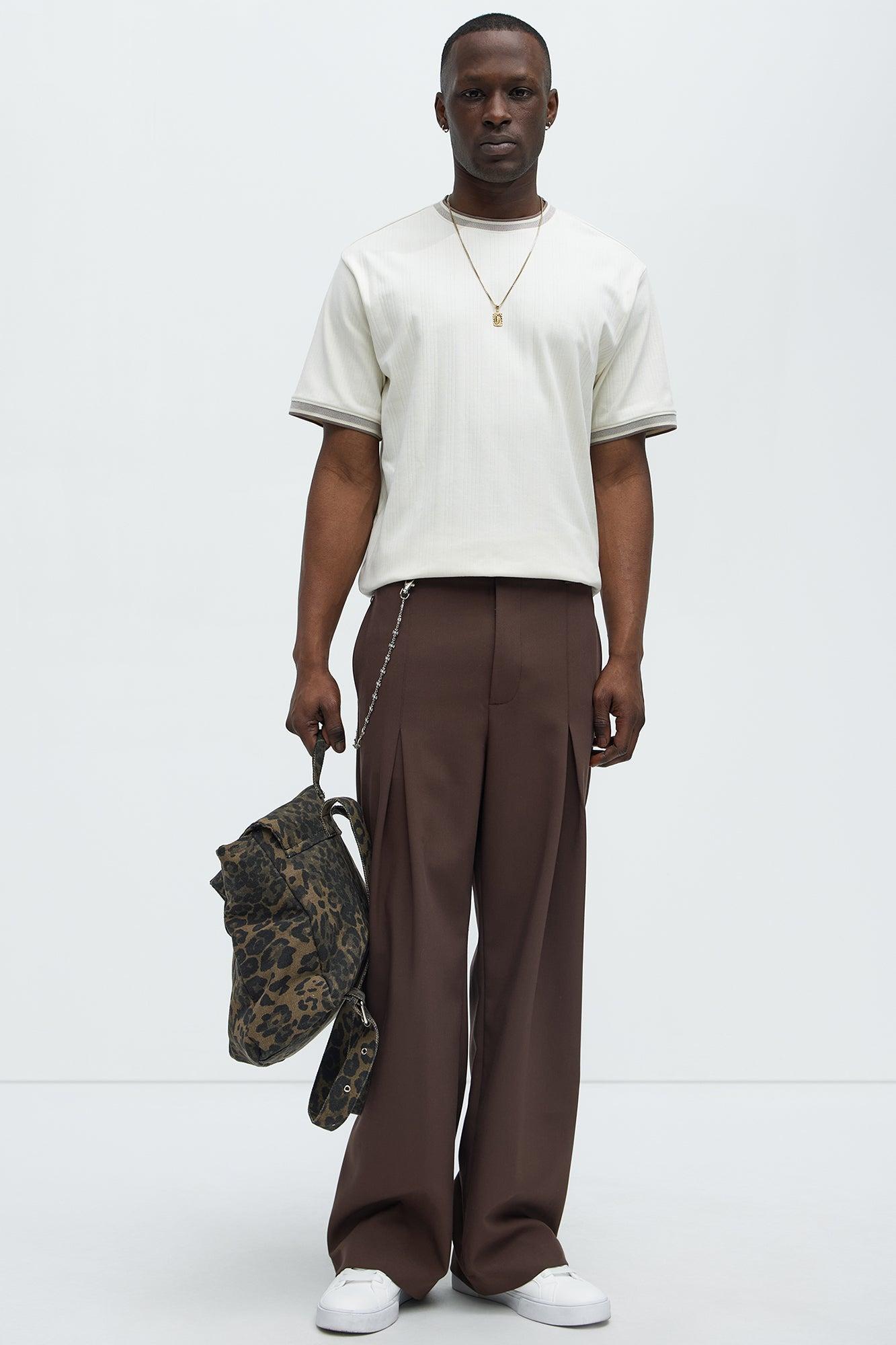 Textured Tipped Neckline Short Sleeve Tee - Cream Product Image