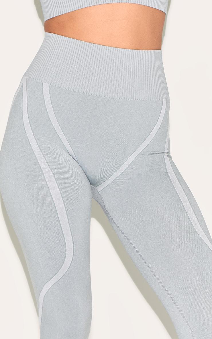  Grey Ribbed Seamless High Waisted Leggings Product Image