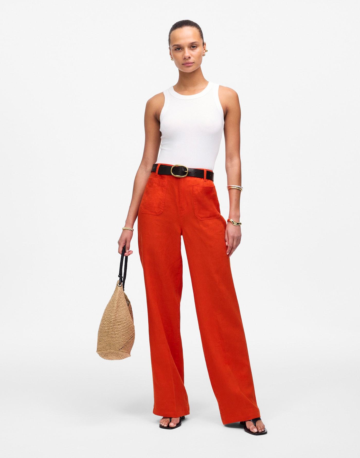 Patch Pocket Flare Pant in 100% Linen Product Image