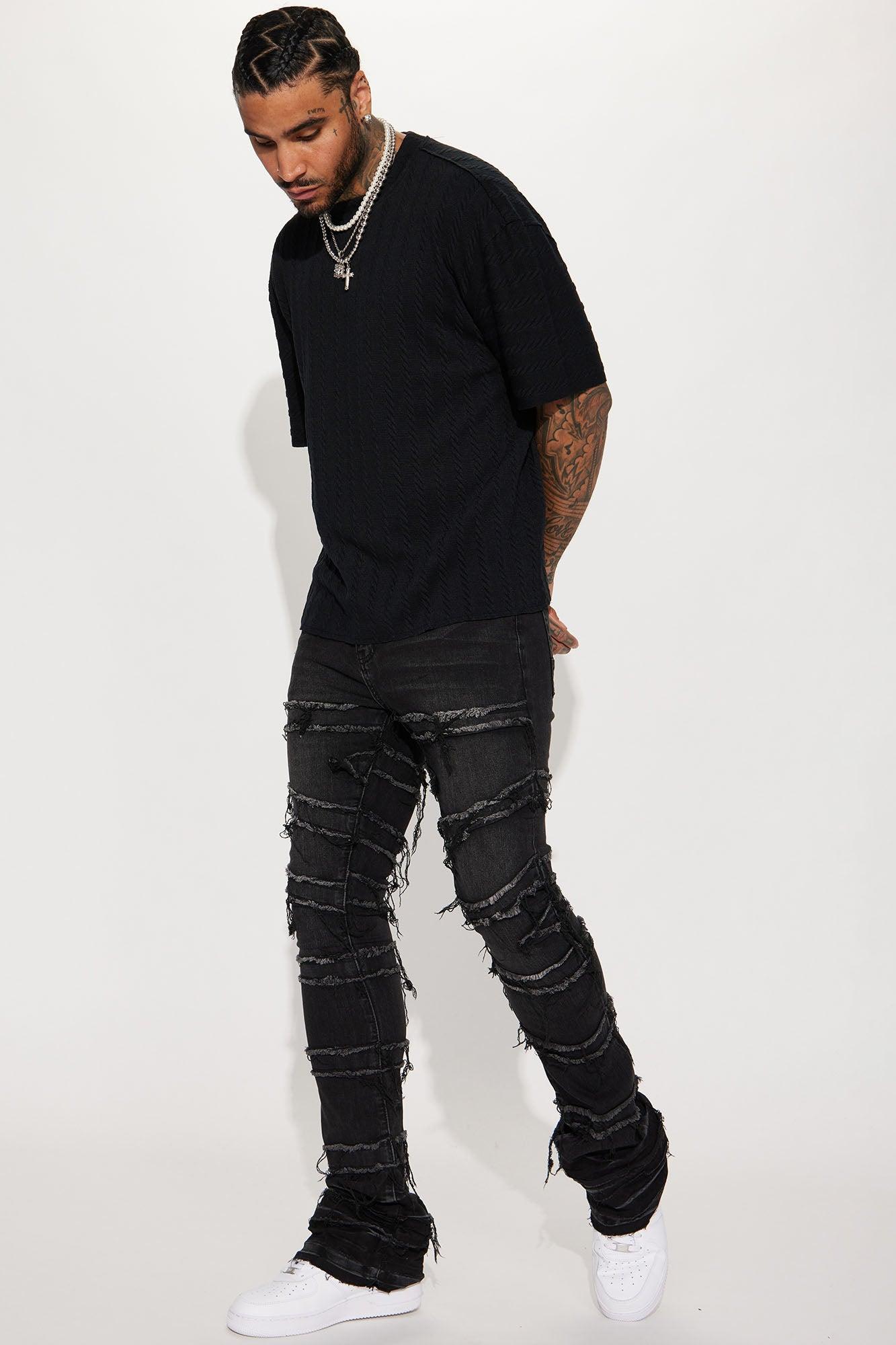 About Fray Stacked Skinny Flare Jeans - Black Wash Product Image