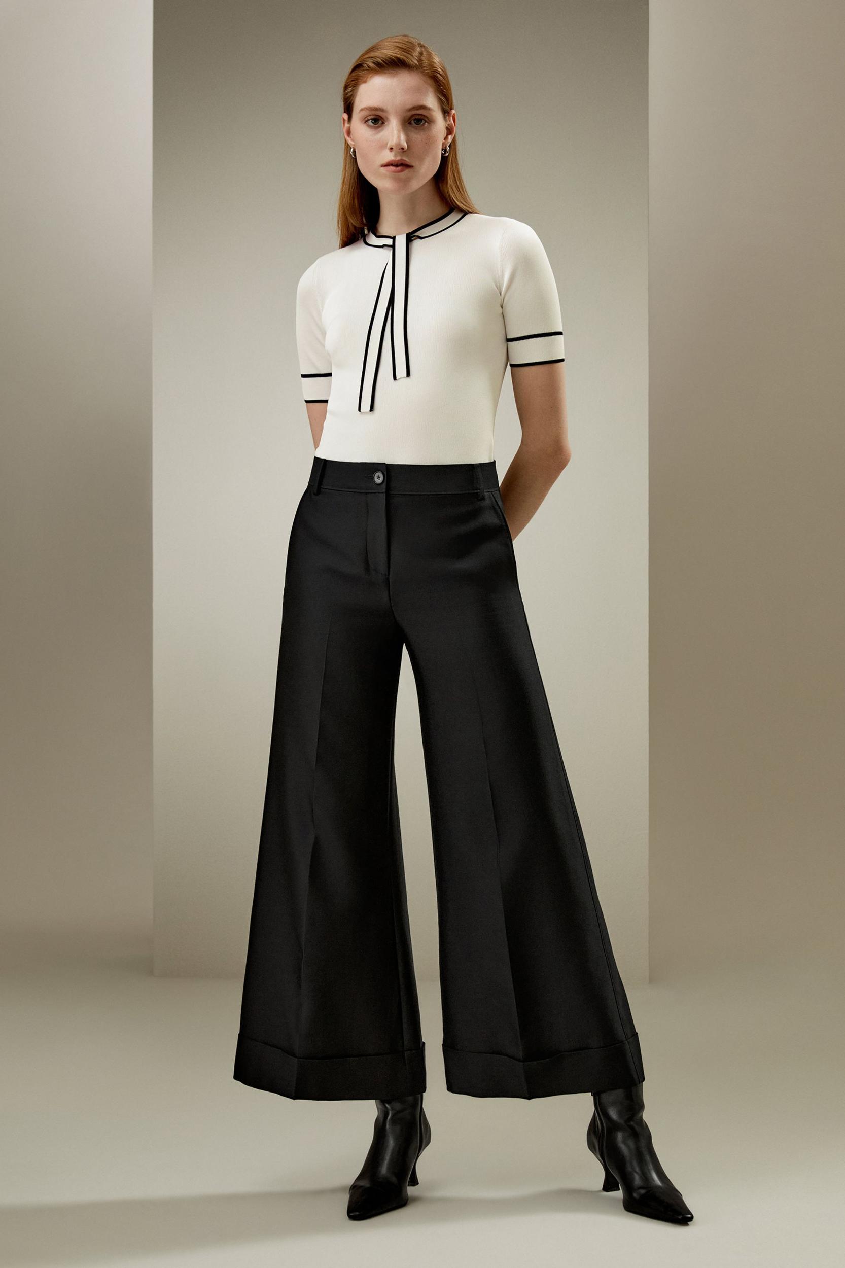 LILYSILK Womens Silk T Shirt - White with Black Stripes 100% Silk - Elegant Black Trim T Shirt M Product Image