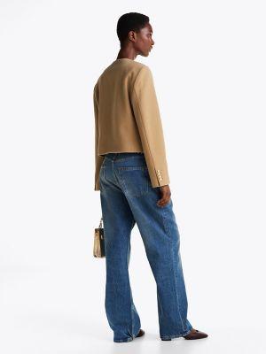 Wool-Blend Gold Button Cropped Jacket Product Image