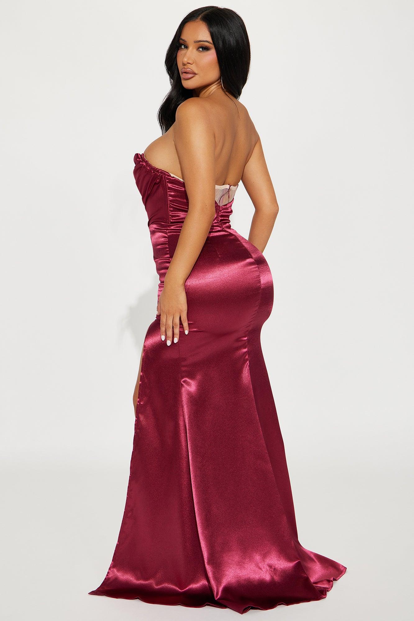 Madilynn Satin Gown - Burgundy Product Image