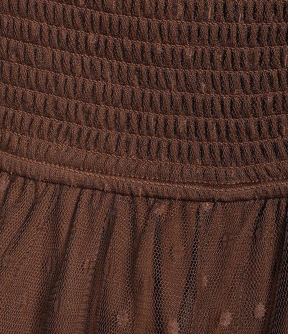 Blu Pepper Mesh Dot Square Neck Short Puff Sleeve Midi Dress Product Image