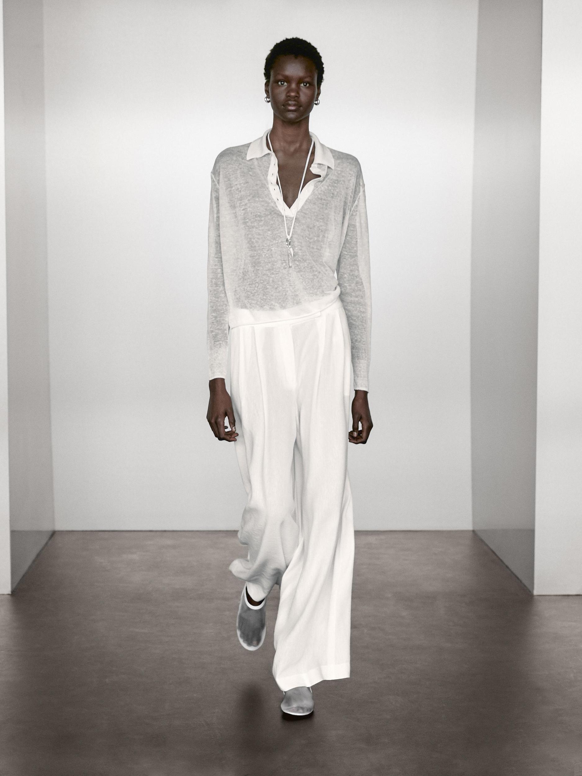 Linen blend semi-sheer knit sweater Product Image