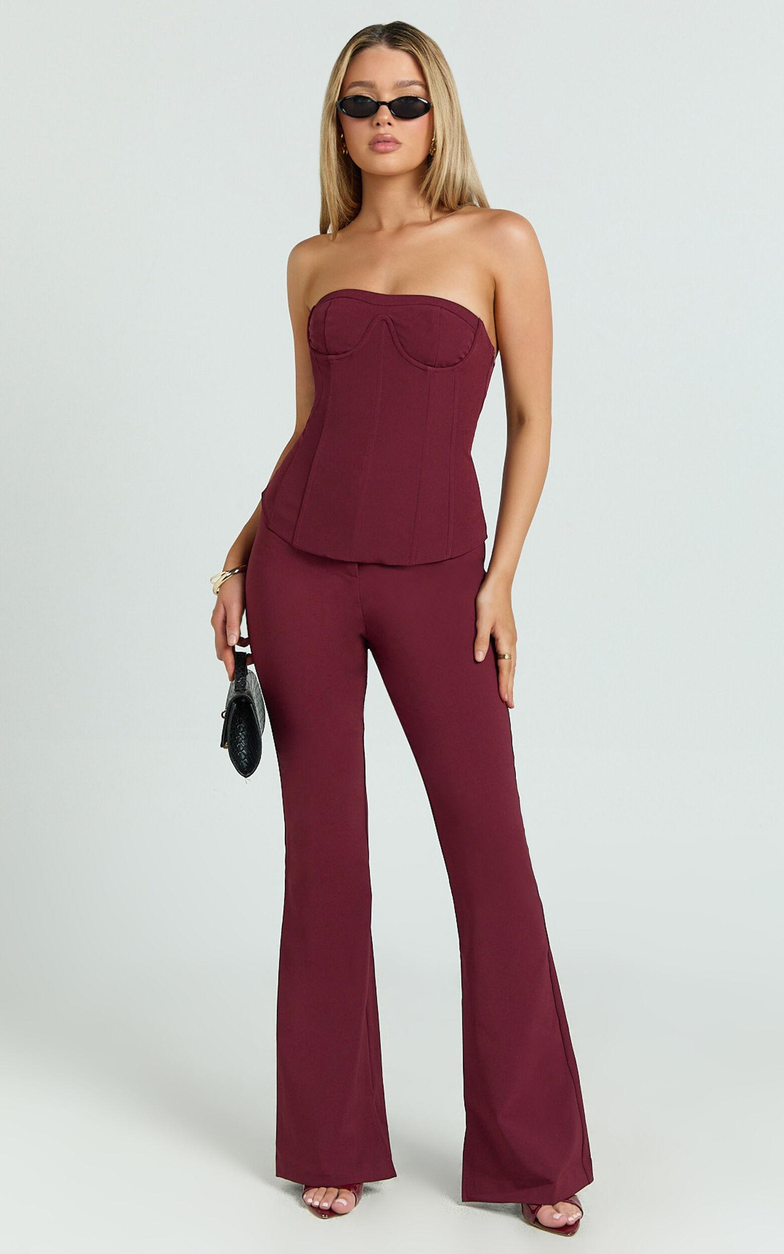 Irene Pants - Mid Rise Split Hem Bootleg Pants in Wine Product Image
