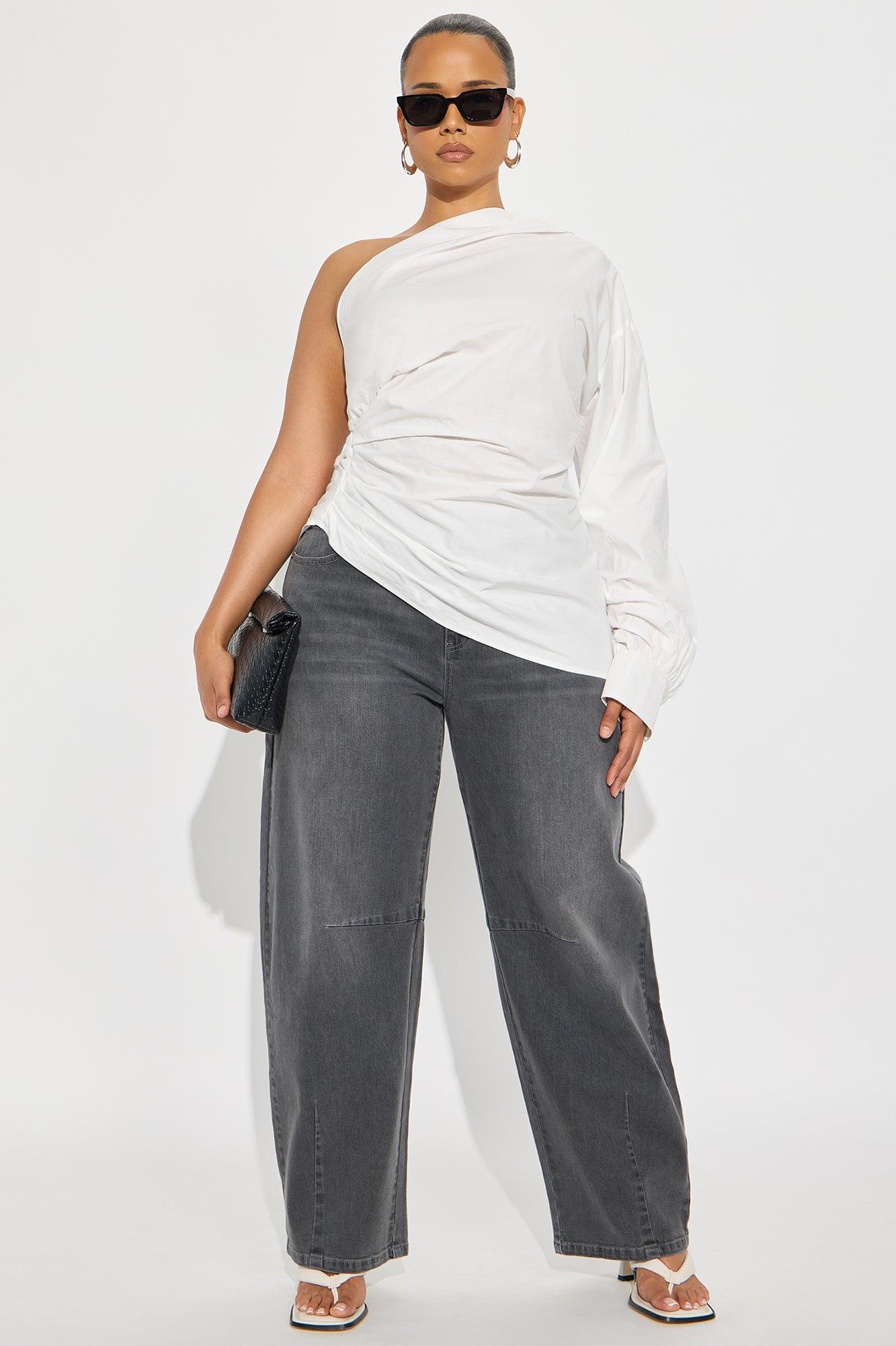 Dahlia One Shoulder Poplin Top - White Female Product Image