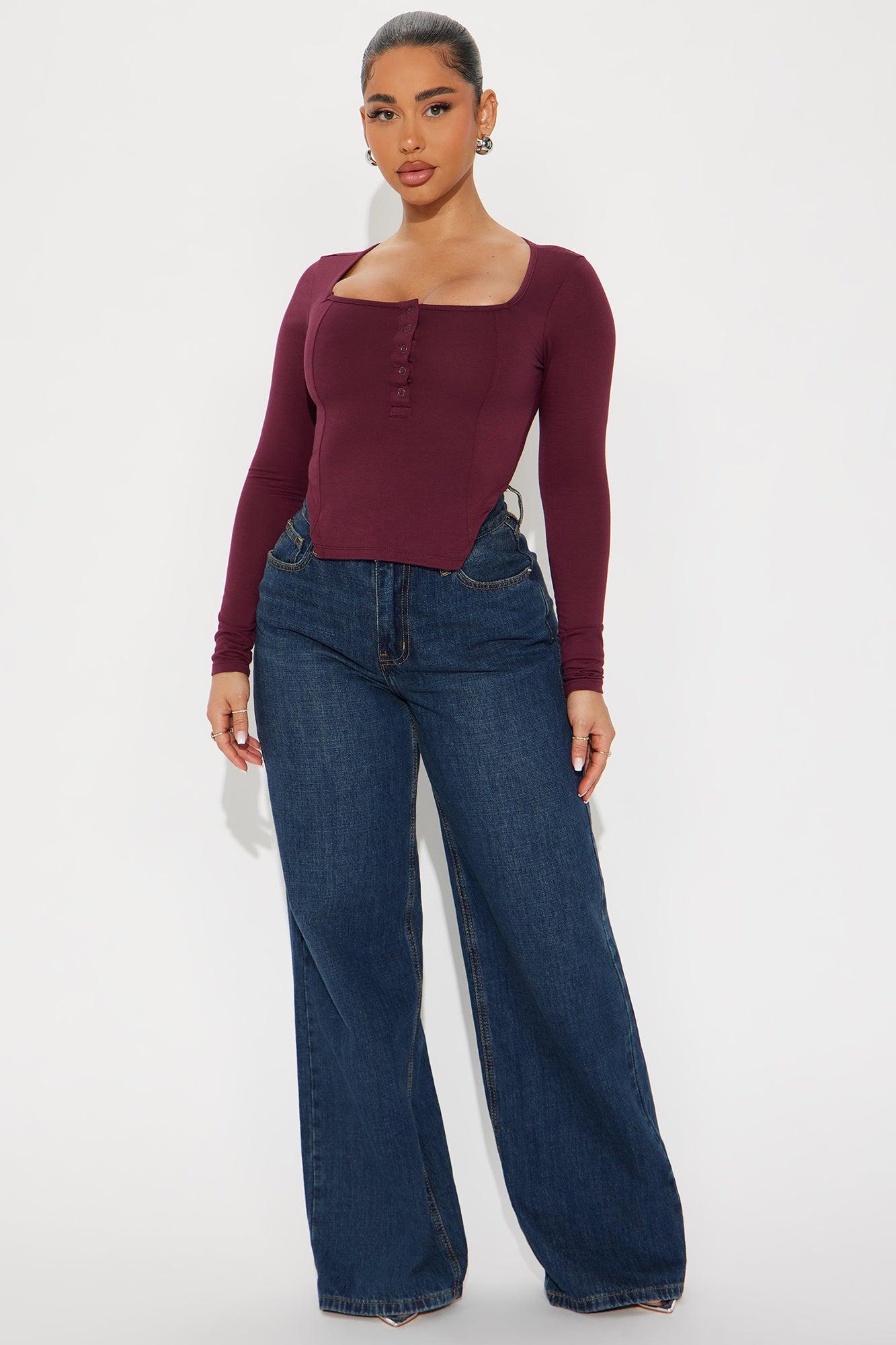 Natalia Long Sleeve Top - Burgundy Product Image