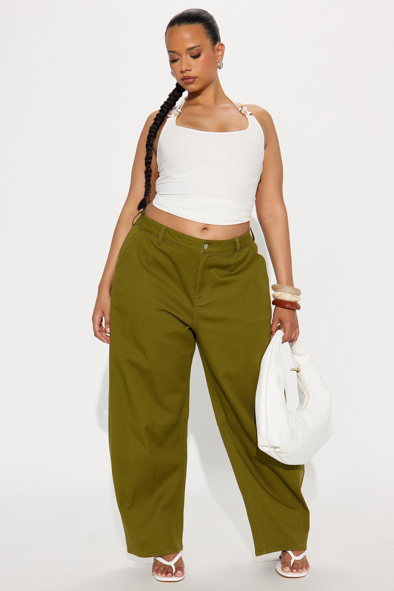 Myka Wide Leg Twill Barrel Pant - Olive Product Image